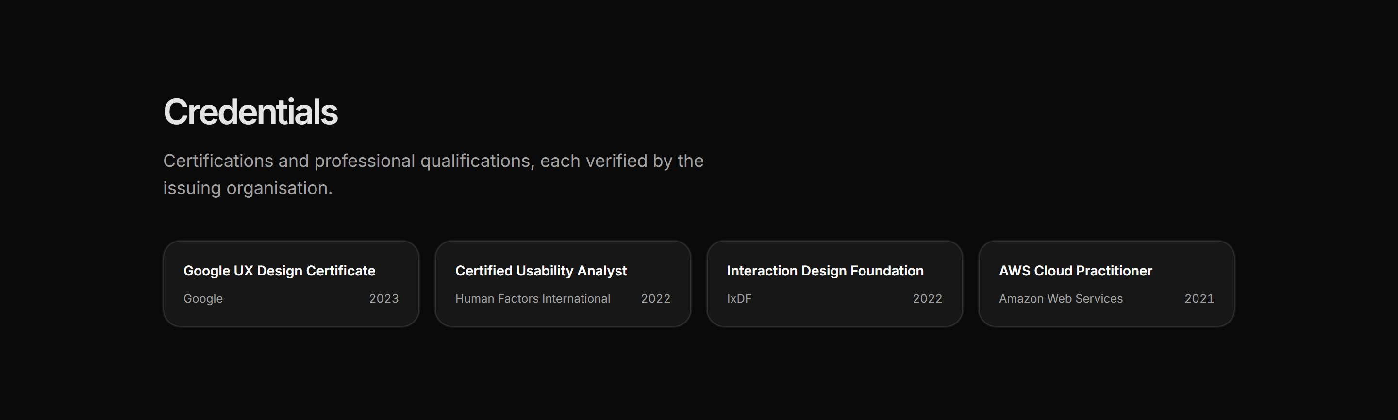 Portfolio Awards and Recognition: Certifications Row
