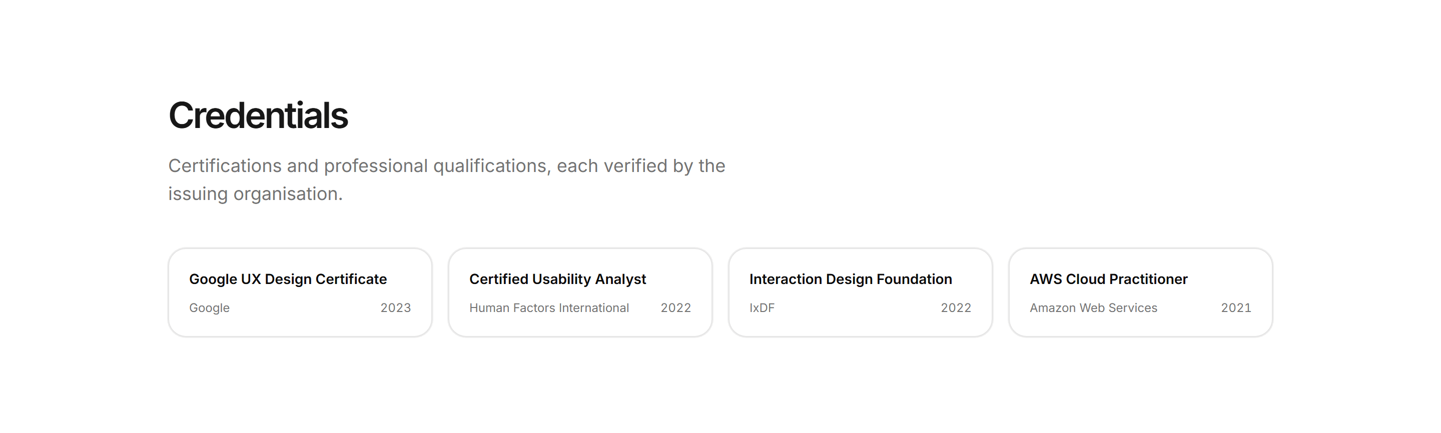 Portfolio Awards and Recognition: Certifications Row