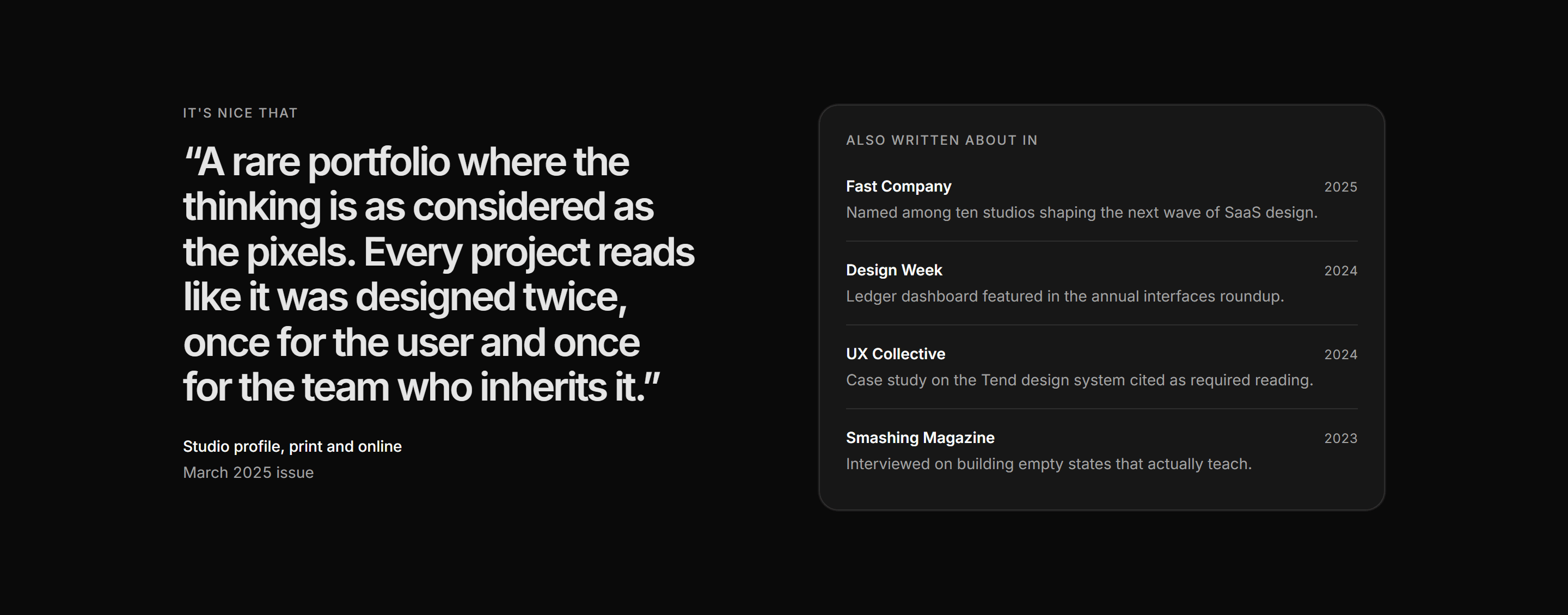 Portfolio Awards and Recognition: Press Quote Spotlight