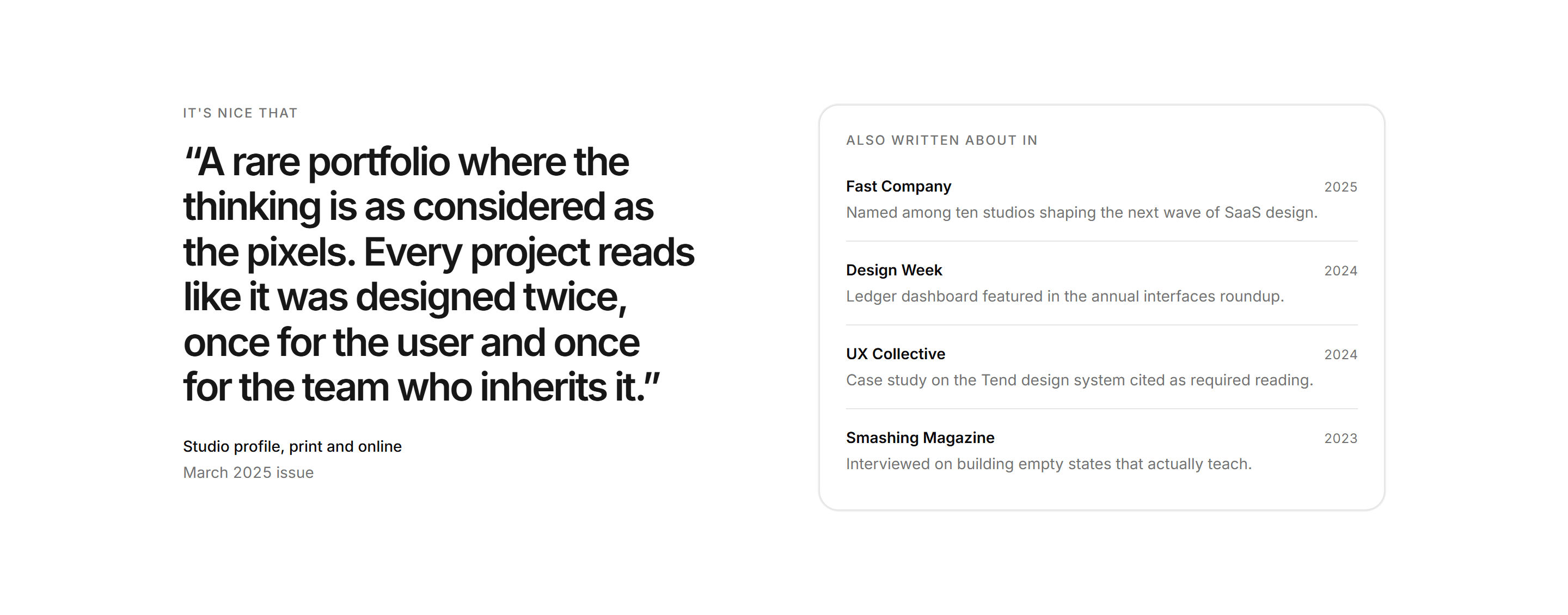 Portfolio Awards and Recognition: Press Quote Spotlight