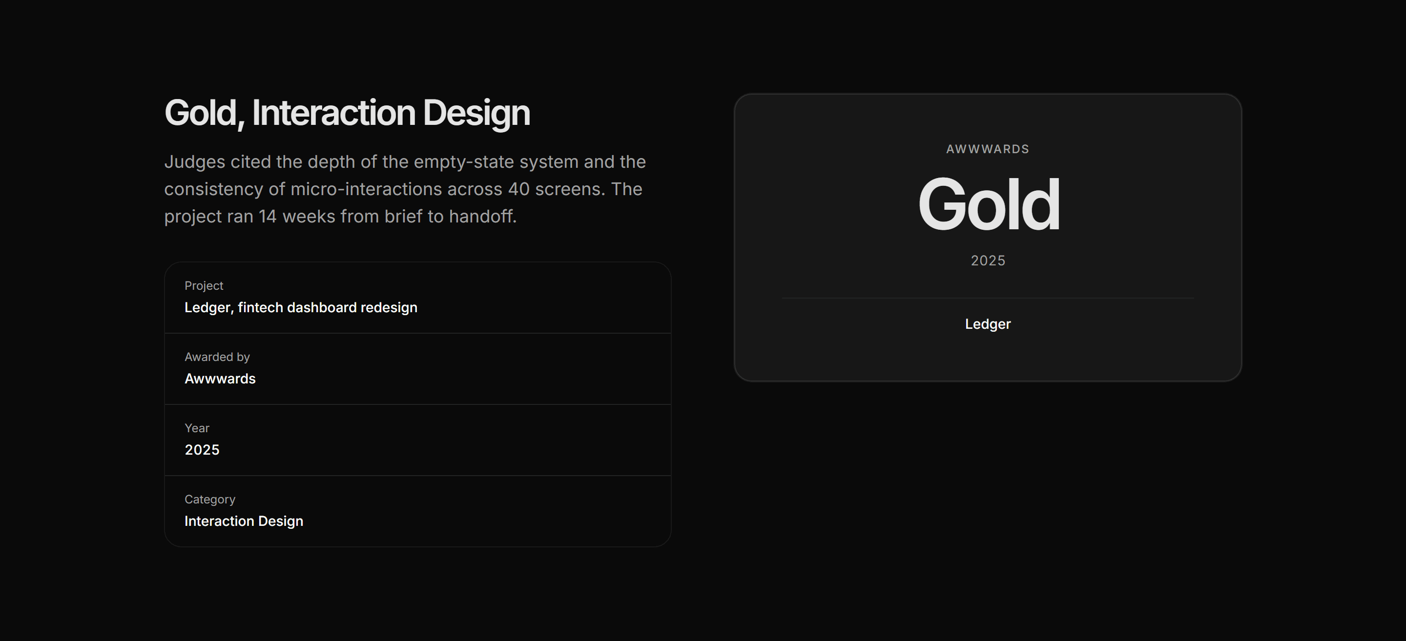 Portfolio Awards and Recognition: Single Award Feature