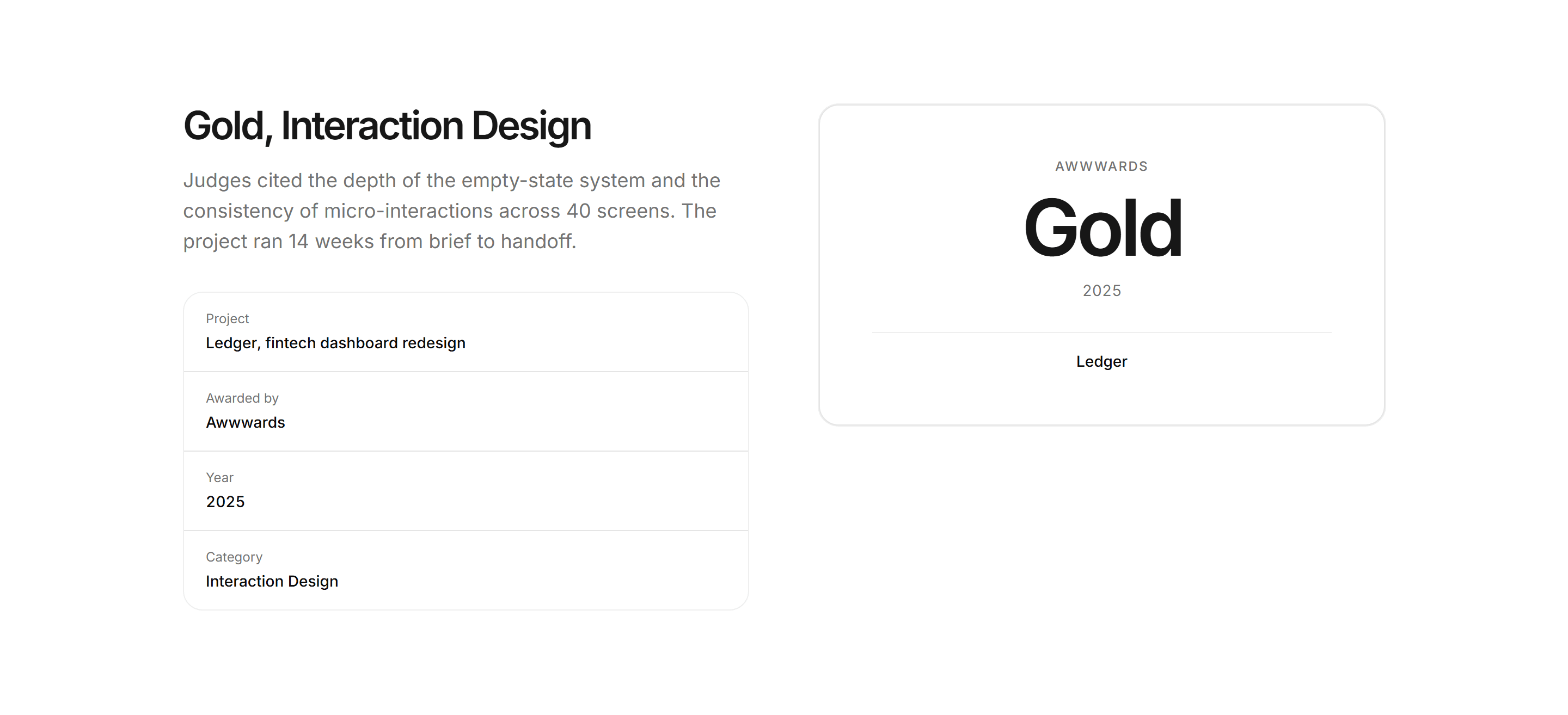 Portfolio Awards and Recognition: Single Award Feature