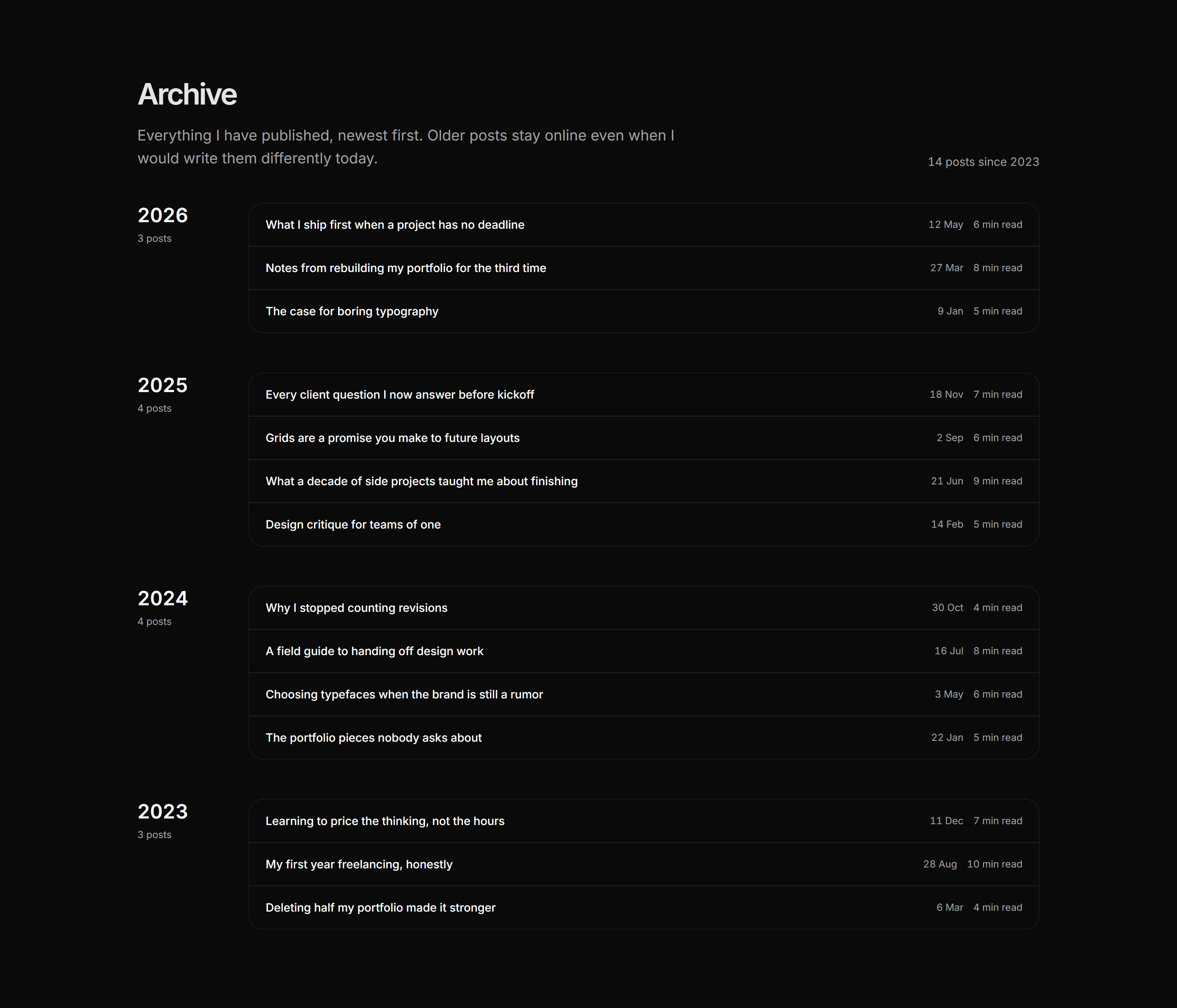 Portfolio Blog and Writing: Archive By Year