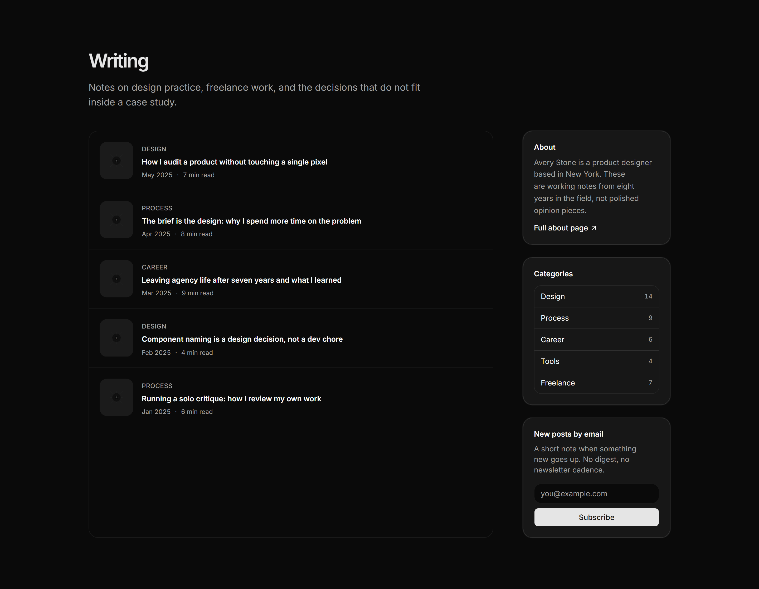 Portfolio Blog and Writing: Blog Sidebar Layout