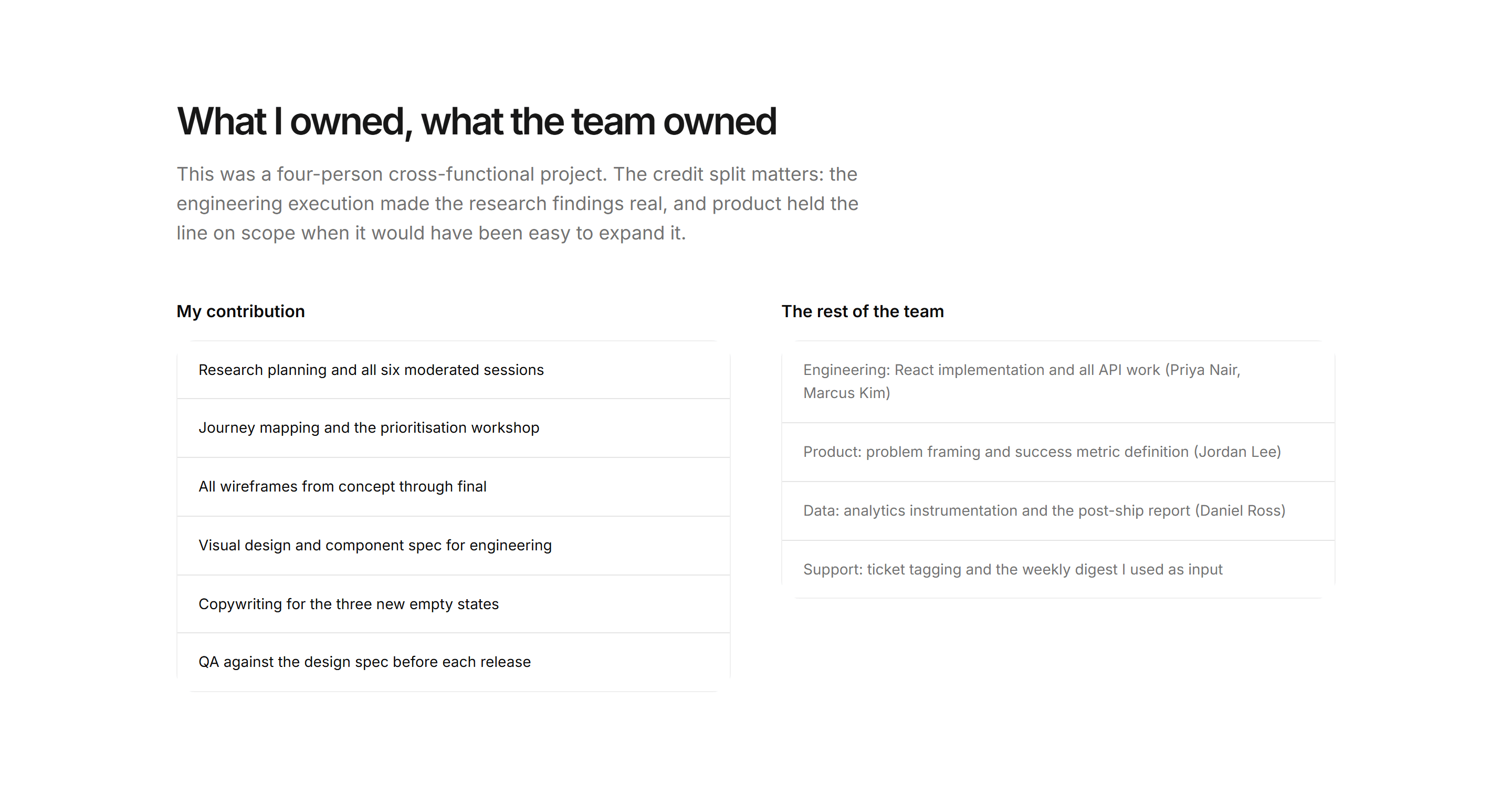 Portfolio Case Study: Role Breakdown