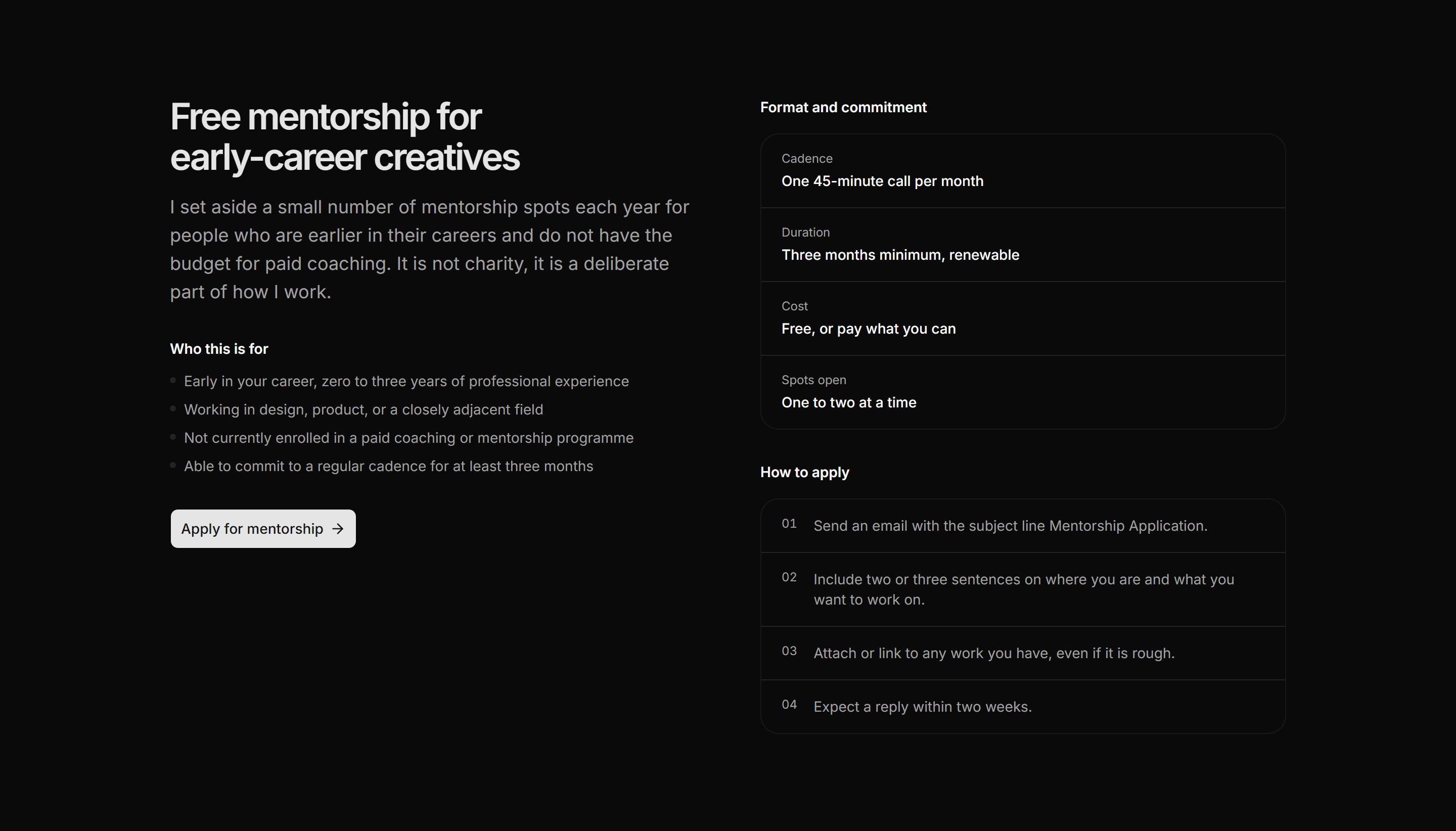 Portfolio Coaching and Mentoring: Mentorship Card