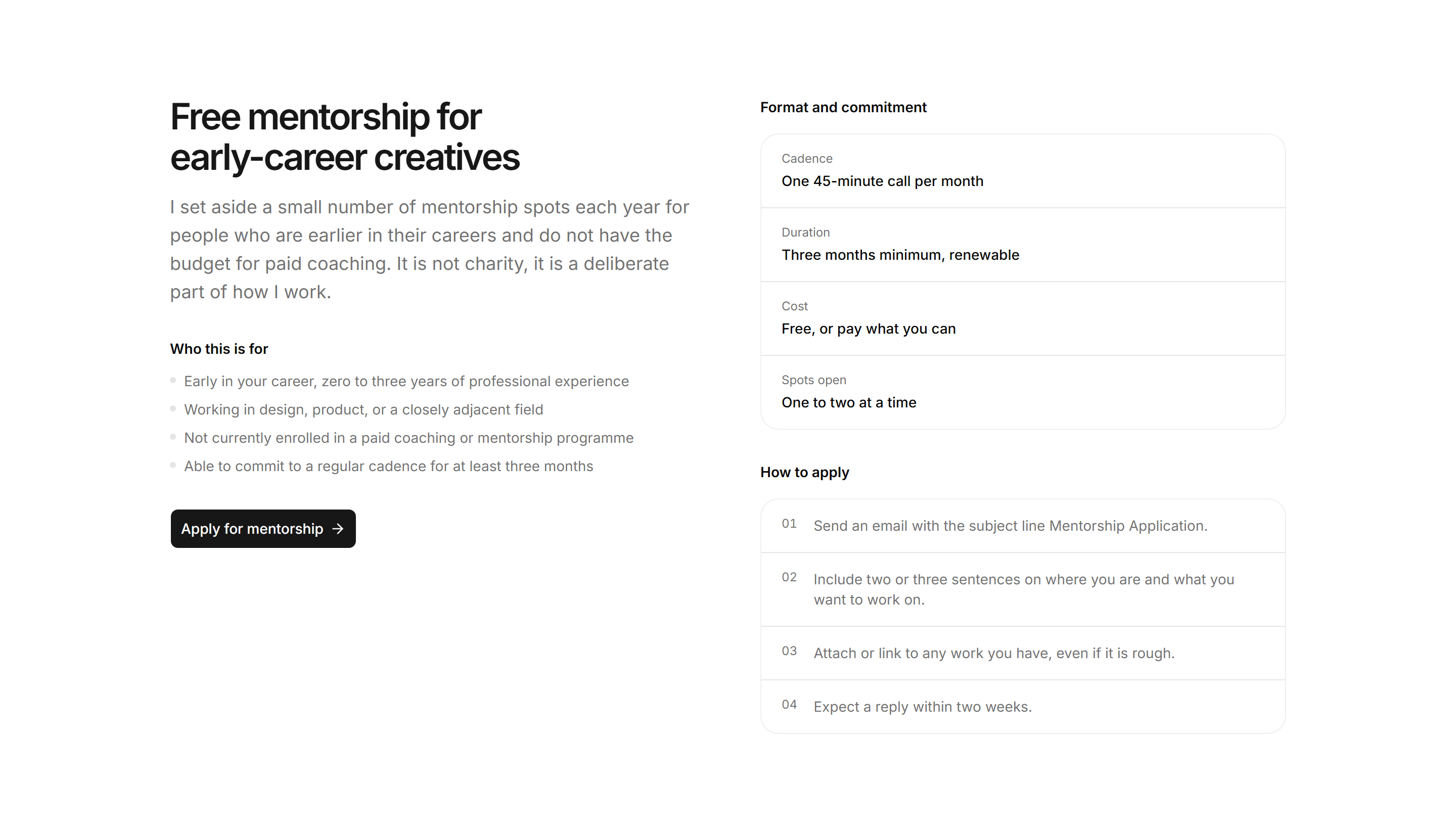Portfolio Coaching and Mentoring: Mentorship Card