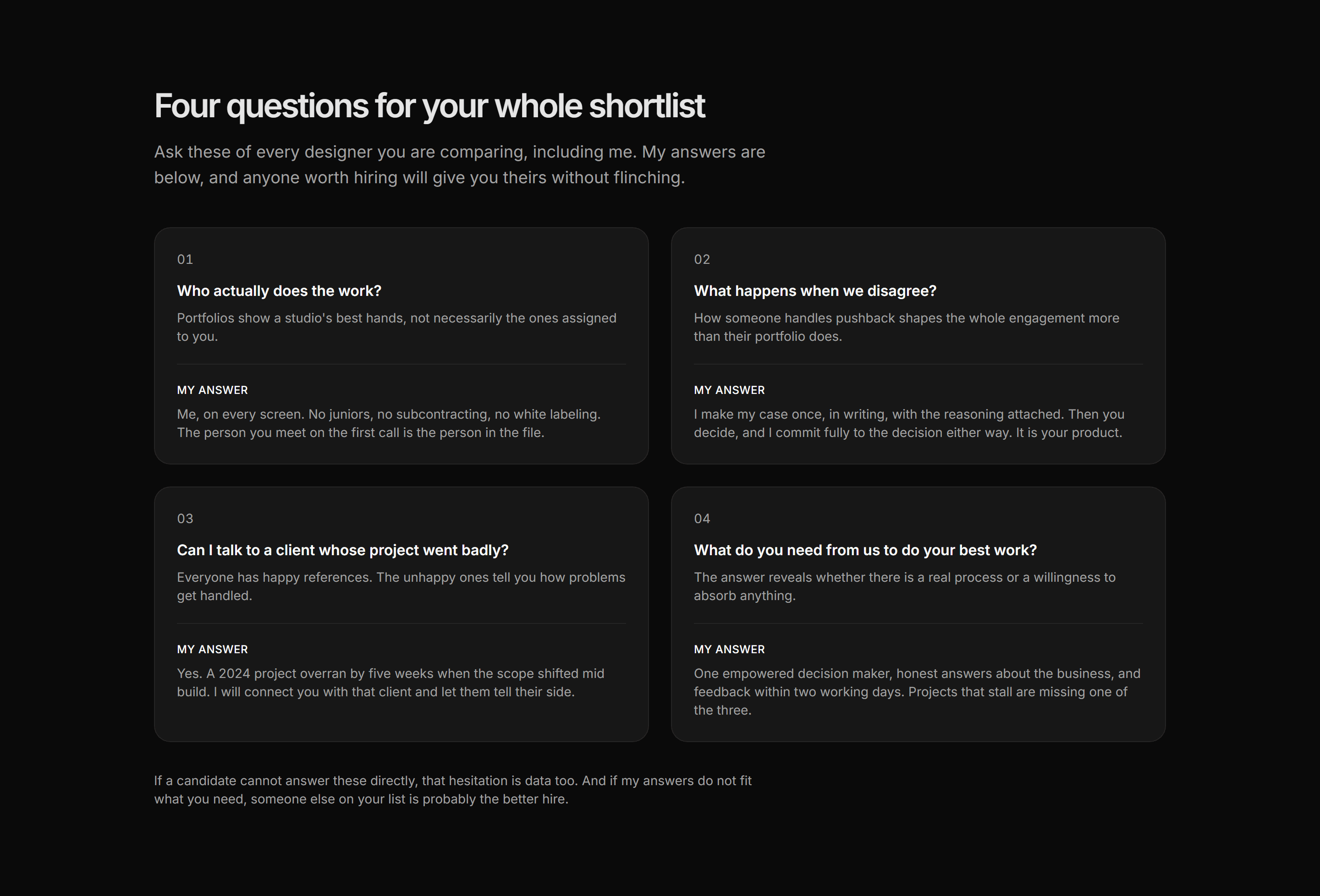 Portfolio Comparison: Shortlist Questions