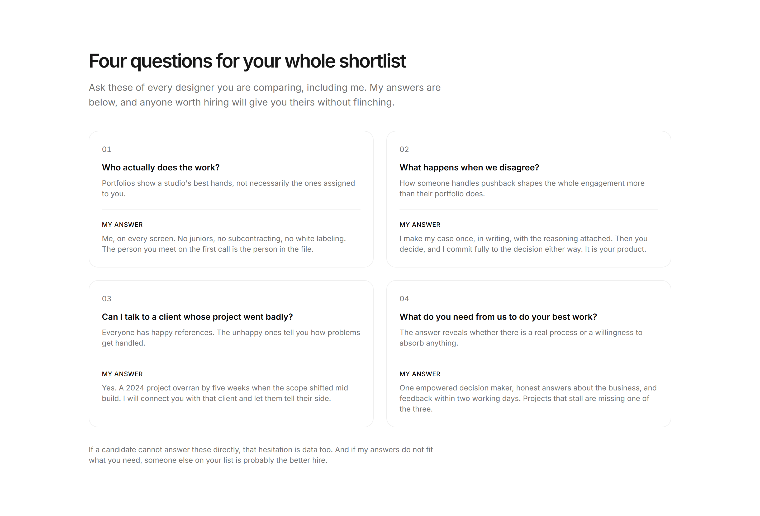 Portfolio Comparison: Shortlist Questions