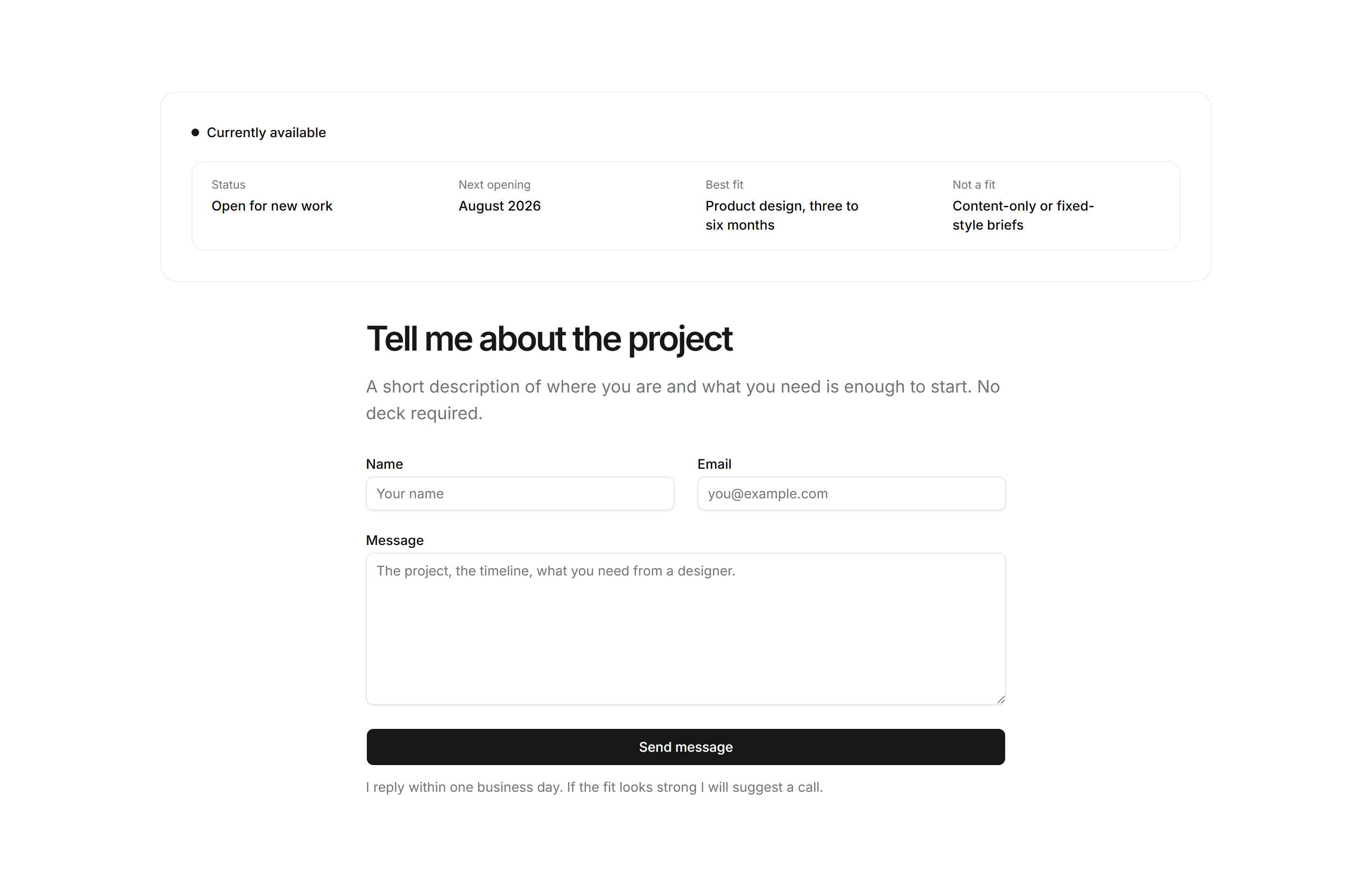 Portfolio Contact: Availability And Form