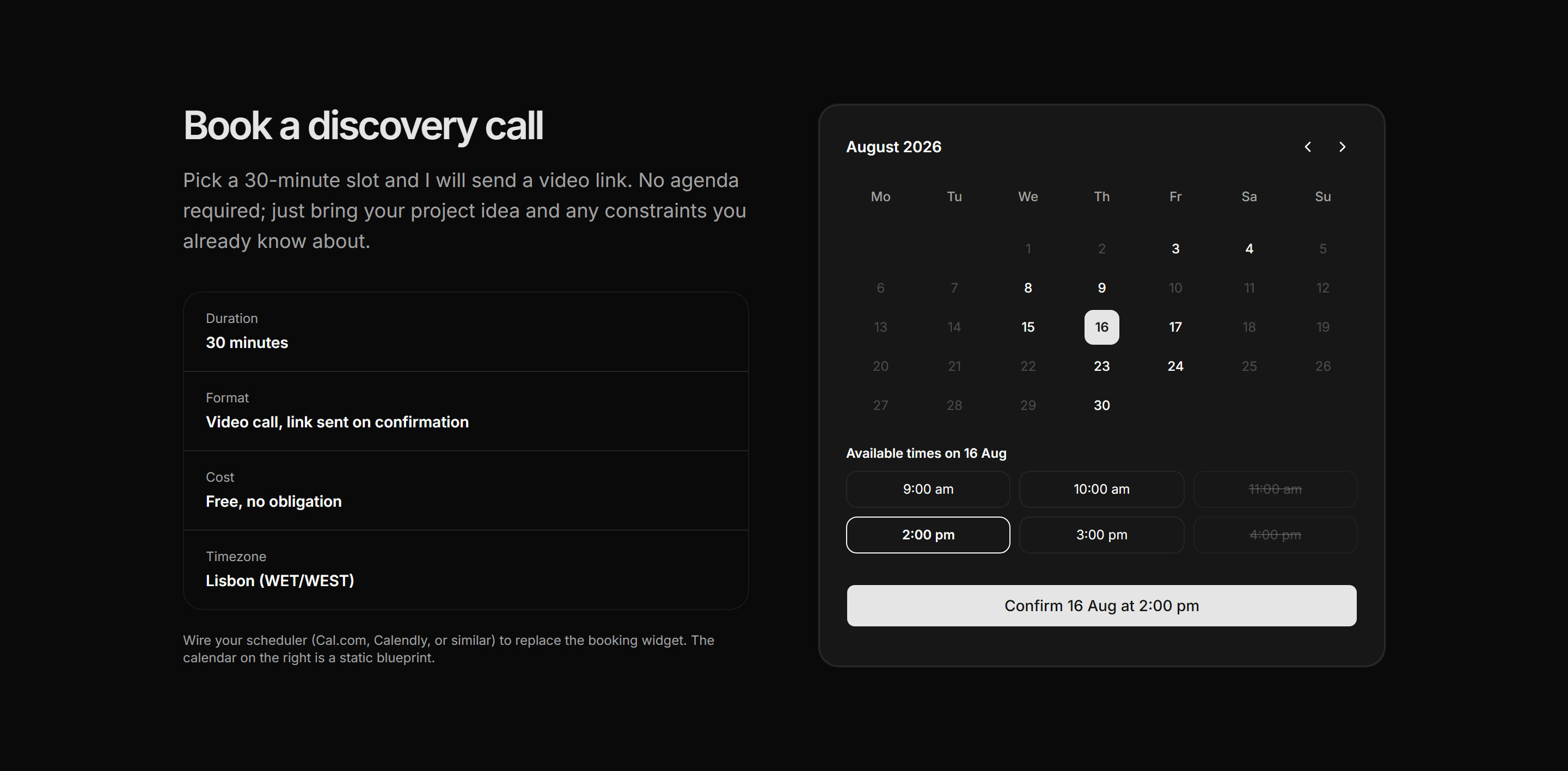Portfolio Contact: Calendar Embed Blueprint