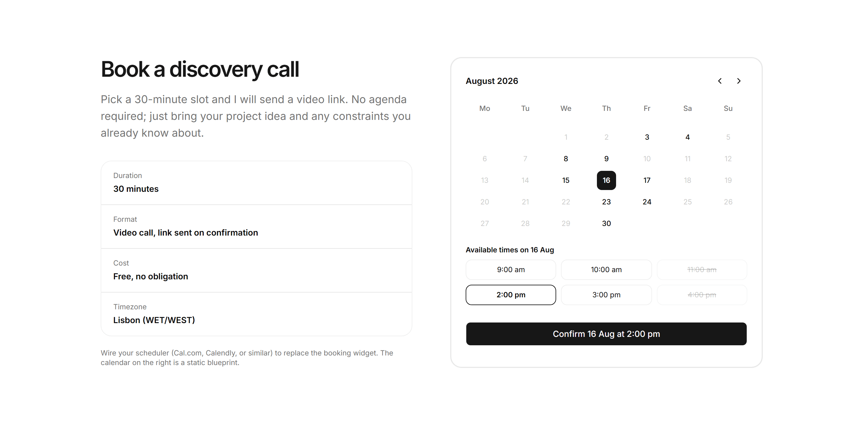 Portfolio Contact: Calendar Embed Blueprint