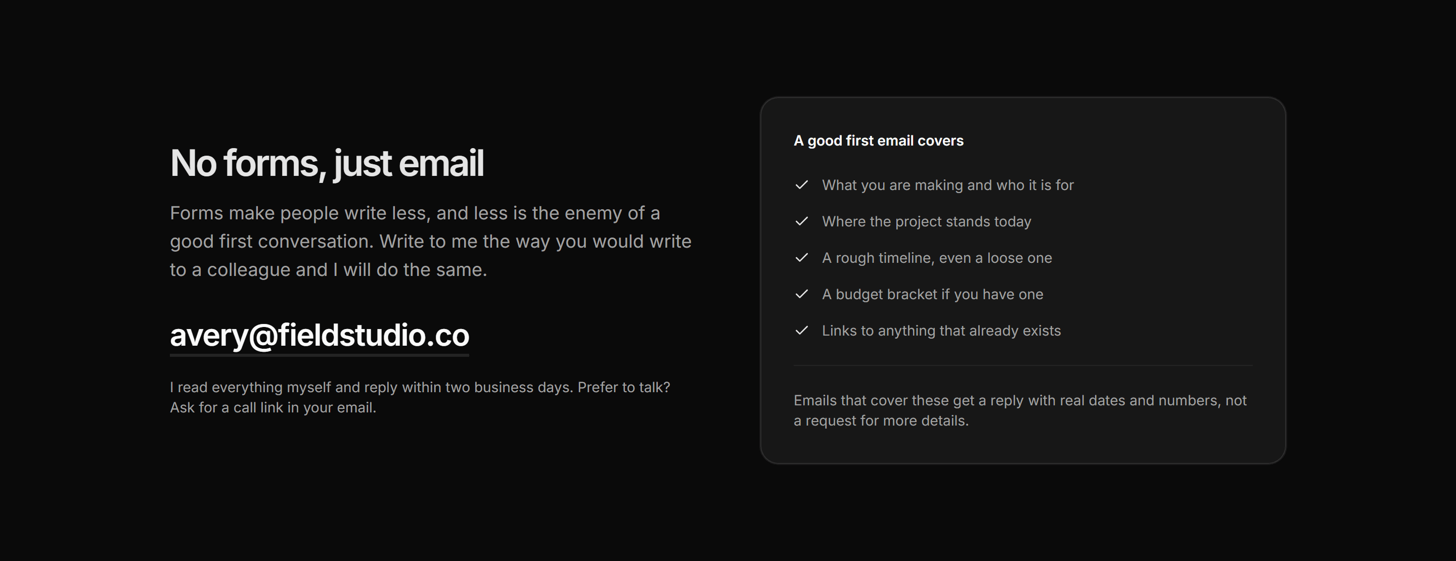 Portfolio Contact: Email Brief Checklist