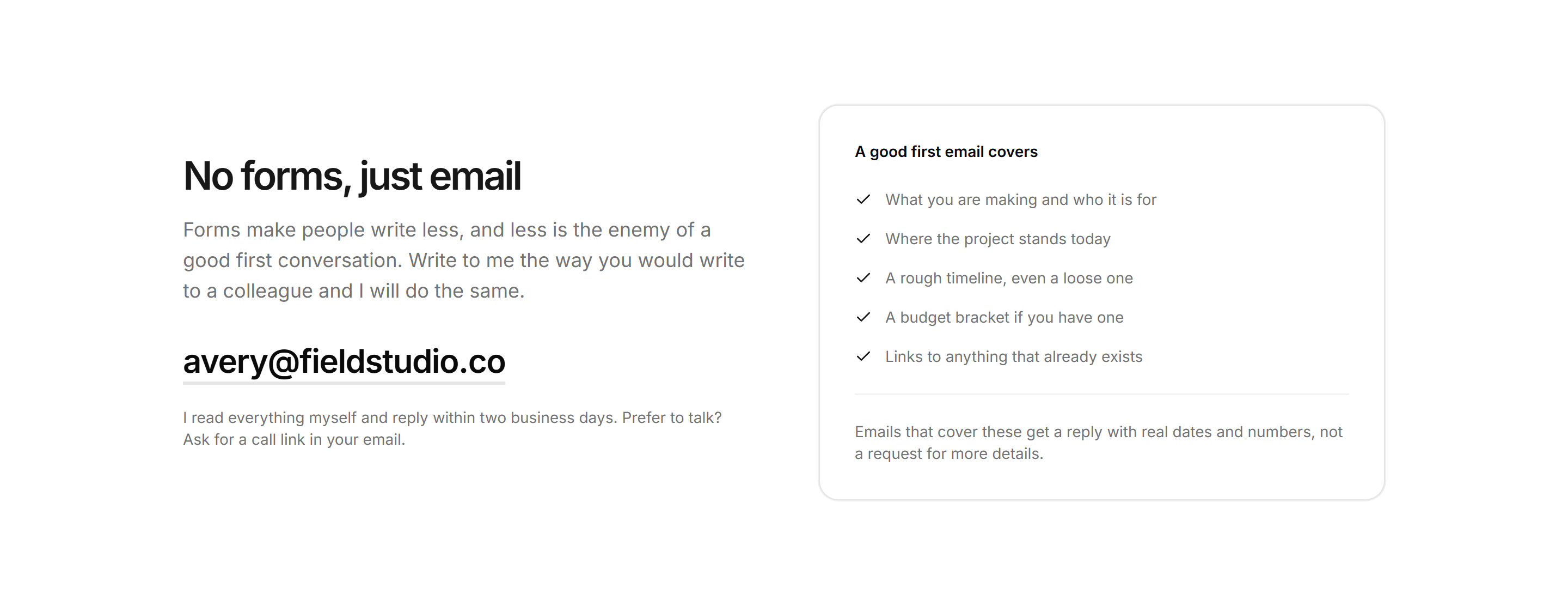 Portfolio Contact: Email Brief Checklist