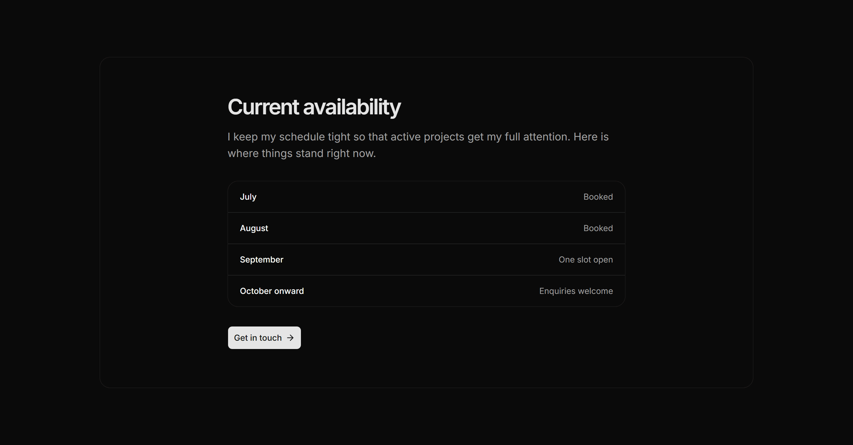 Portfolio Calls to Action: Availability Band