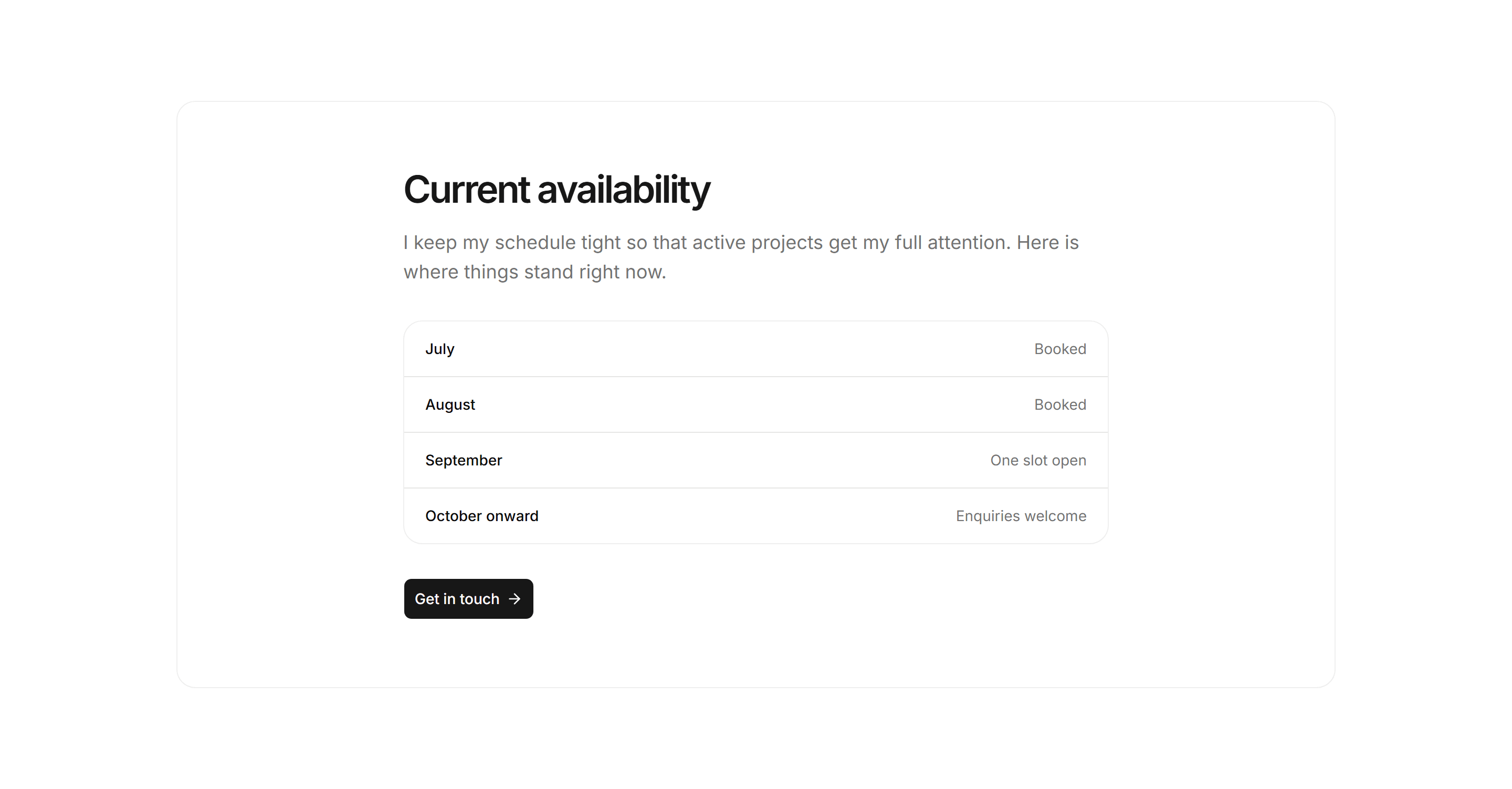 Portfolio Calls to Action: Availability Band