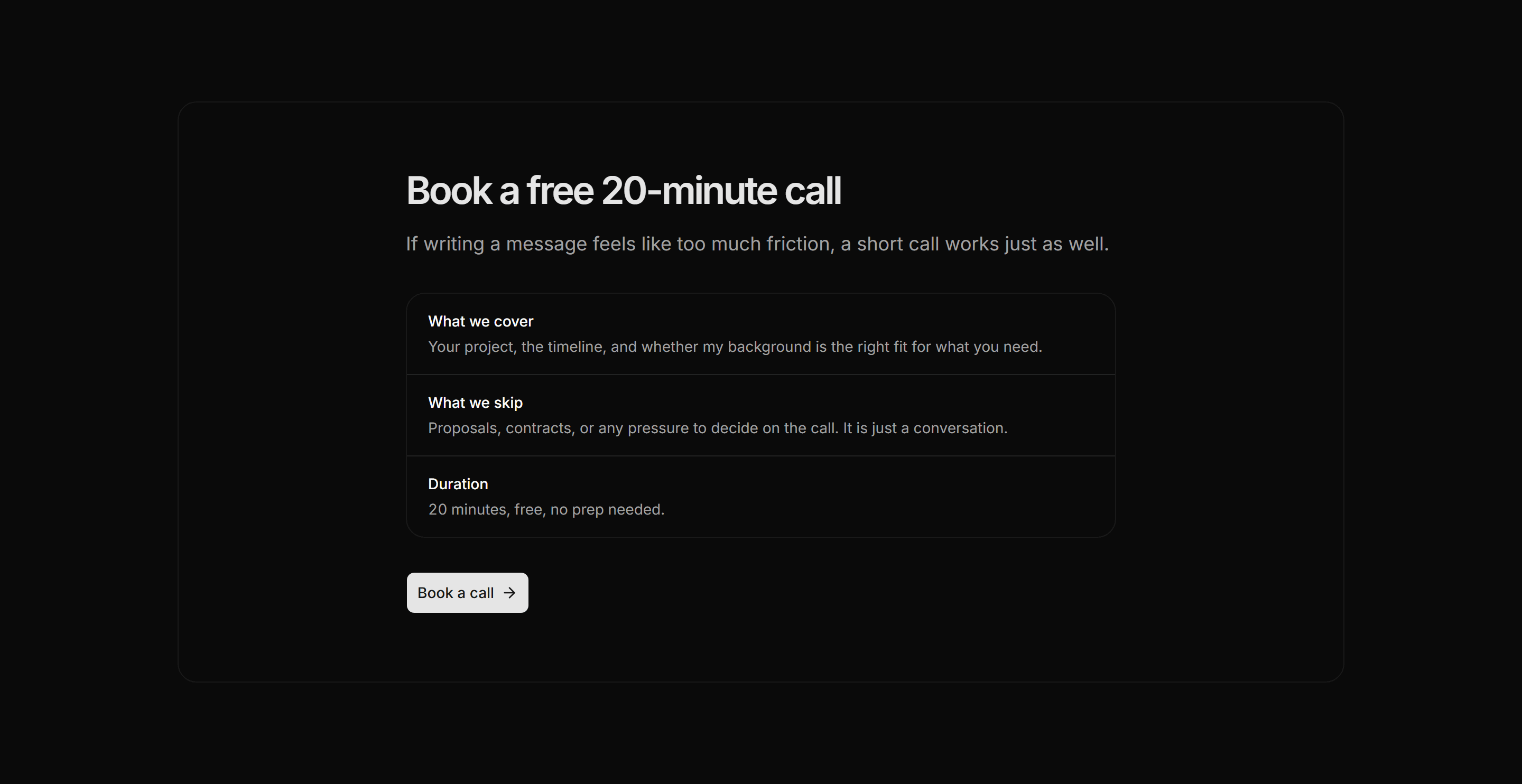 Portfolio Calls to Action: Book A Call Band