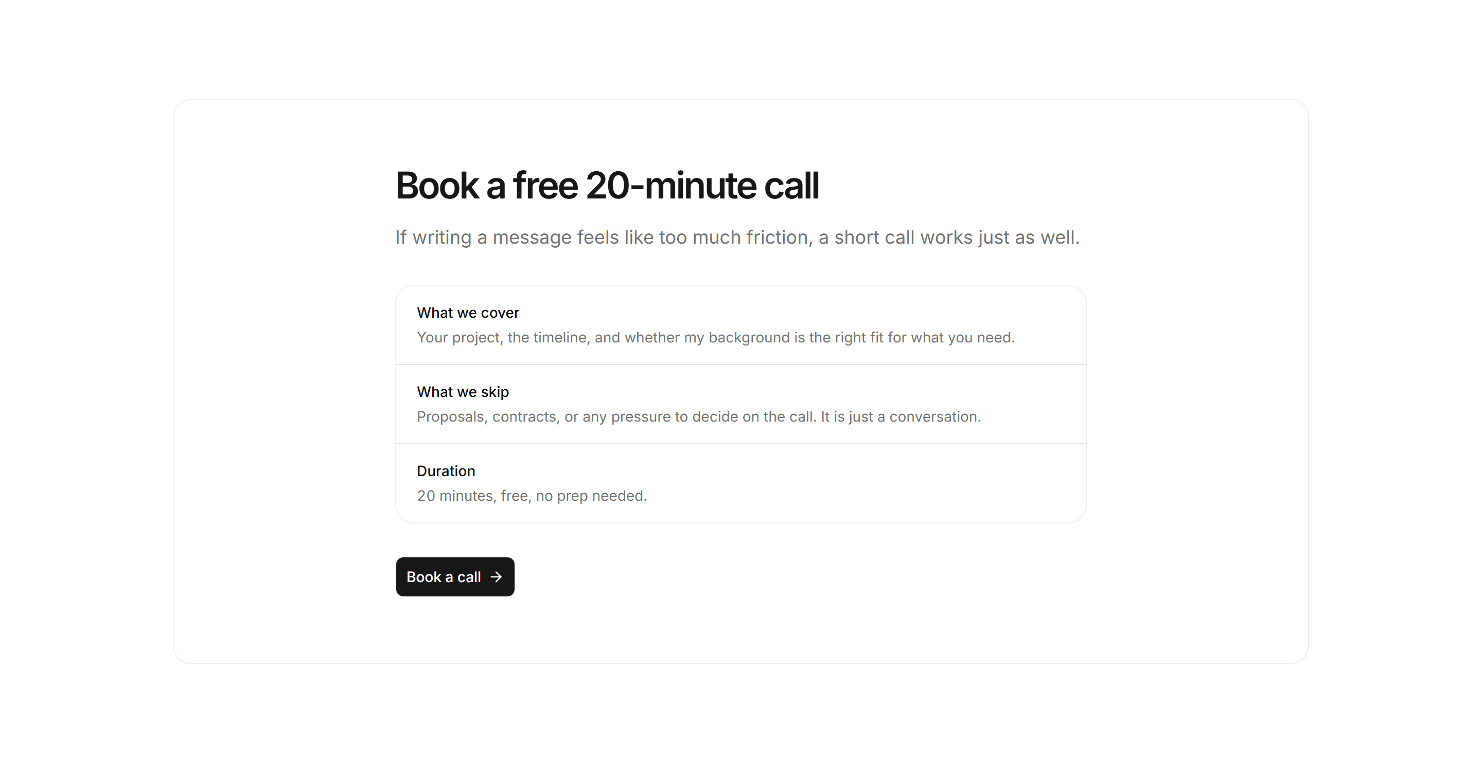 Portfolio Calls to Action: Book A Call Band