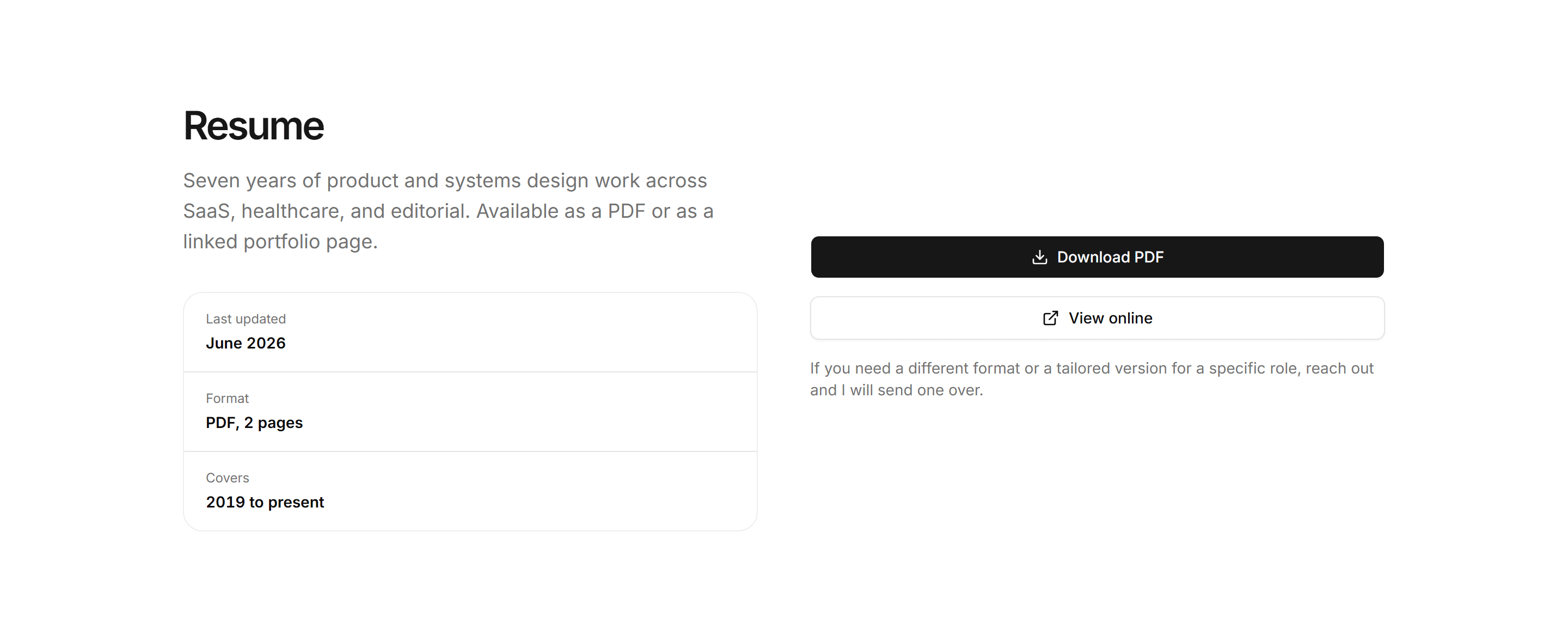 Portfolio Calls to Action: Download Resume Cta