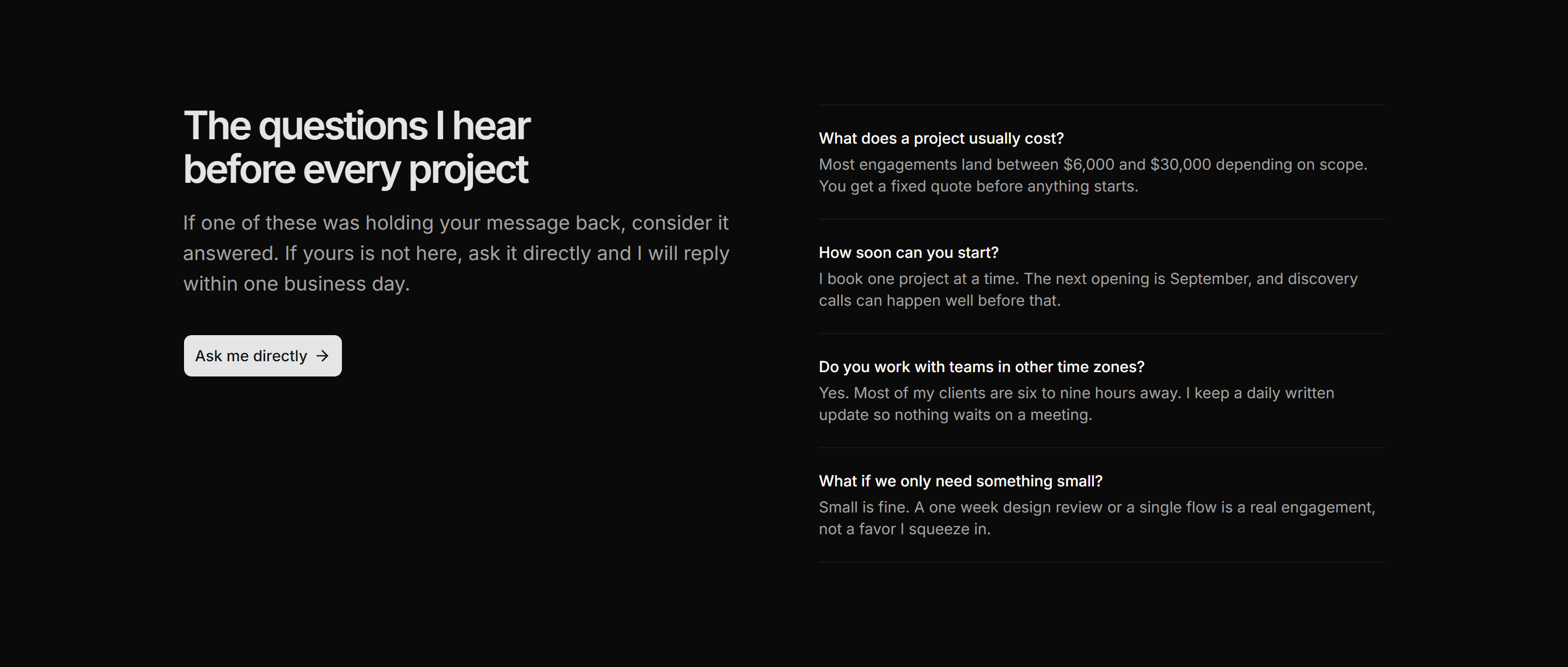 Portfolio Calls to Action: FAQ CTA