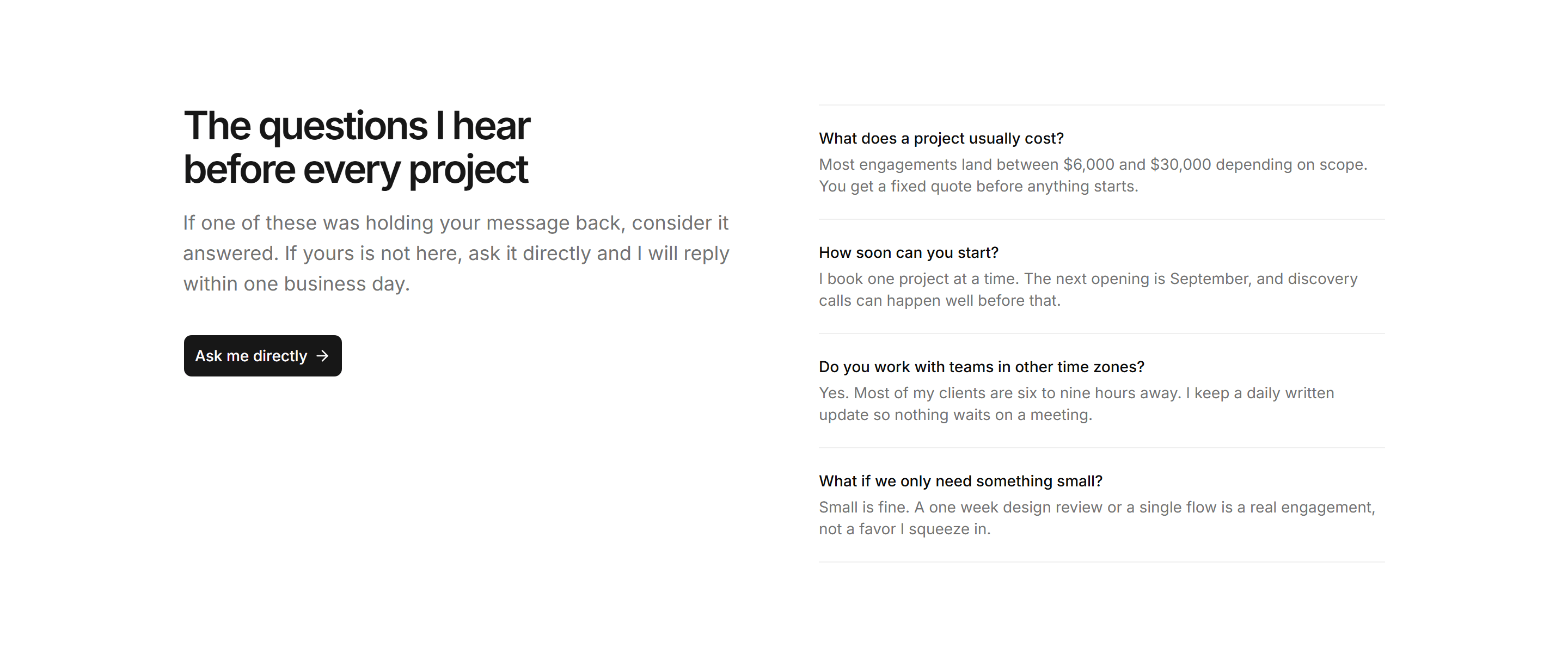 Portfolio Calls to Action: FAQ CTA