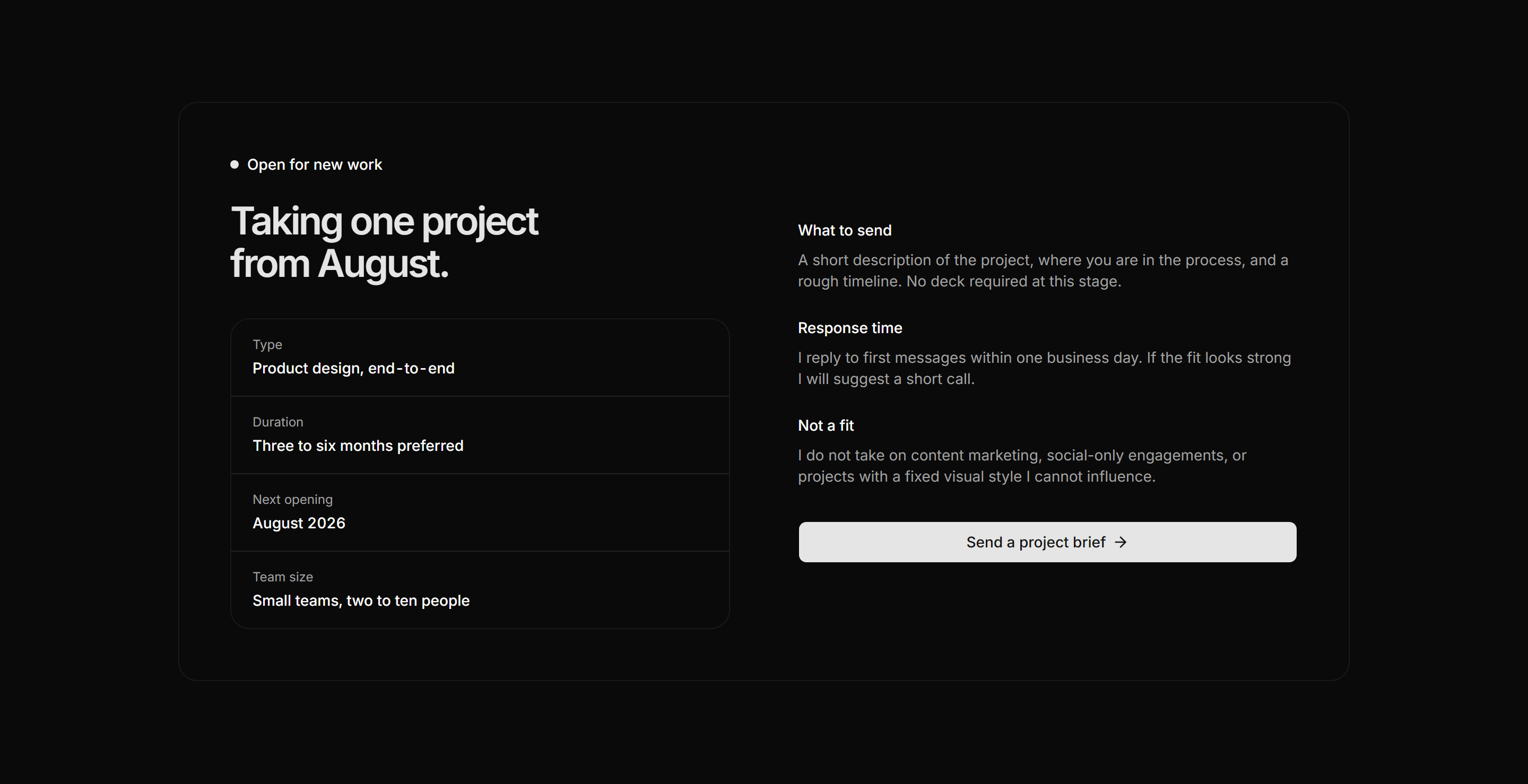 Portfolio Calls to Action: Split Availability Cta