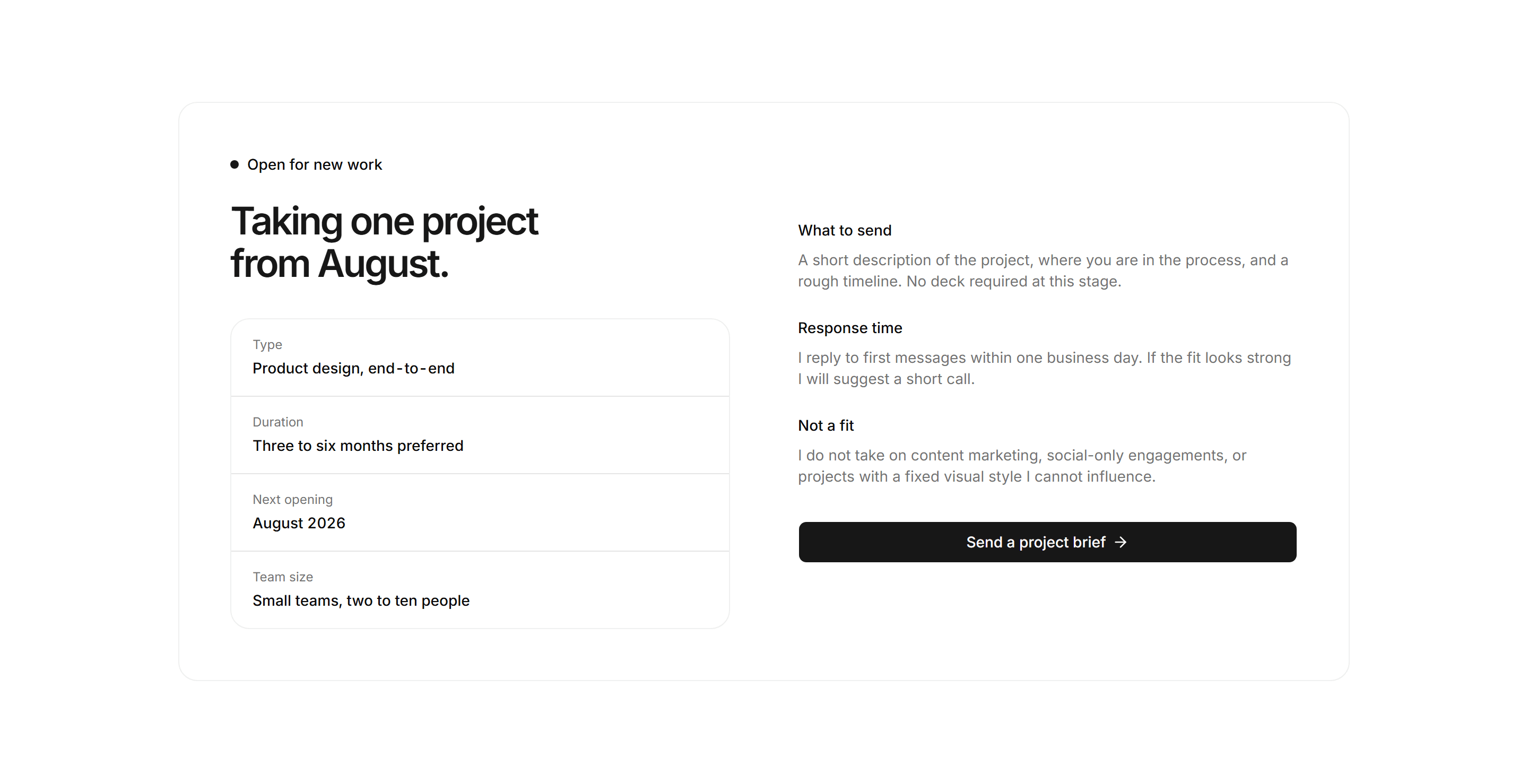 Portfolio Calls to Action: Split Availability Cta