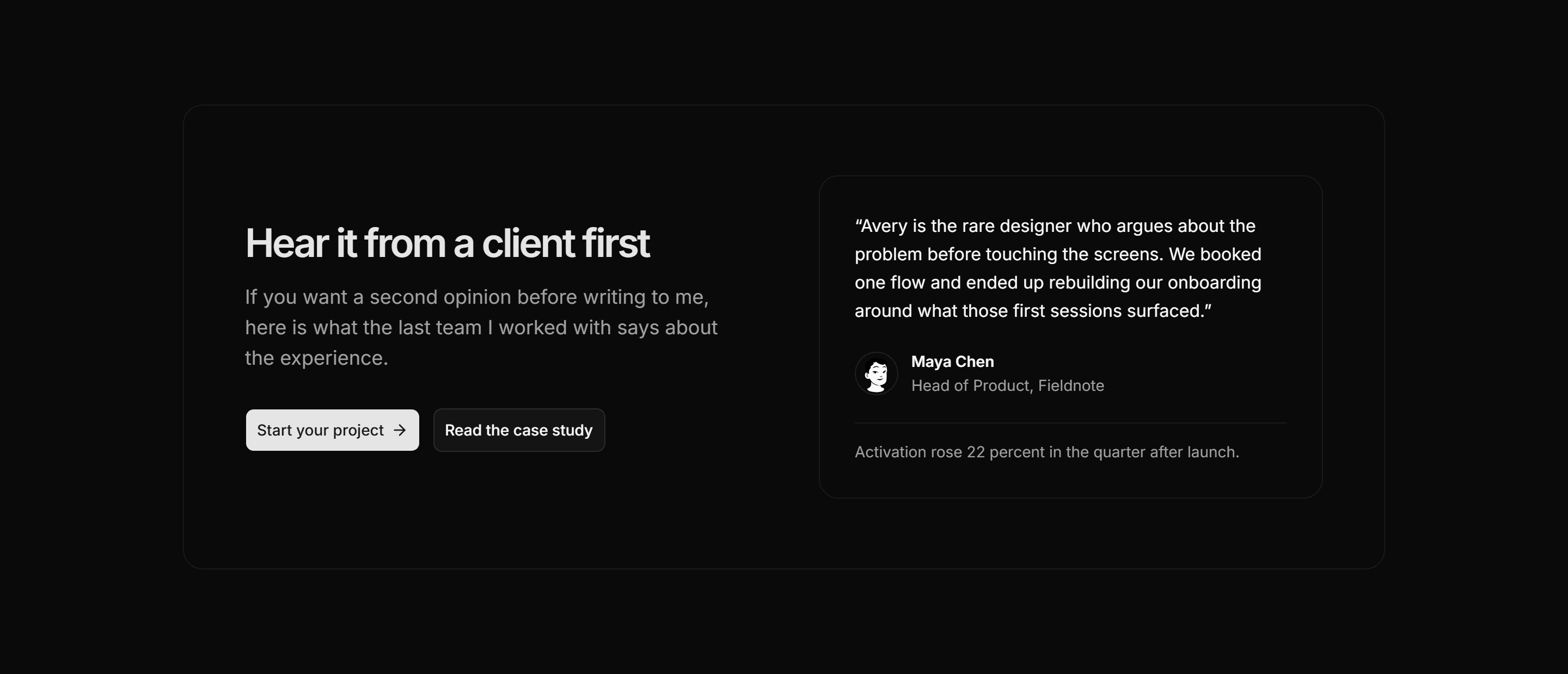 Portfolio Calls to Action: Testimonial CTA