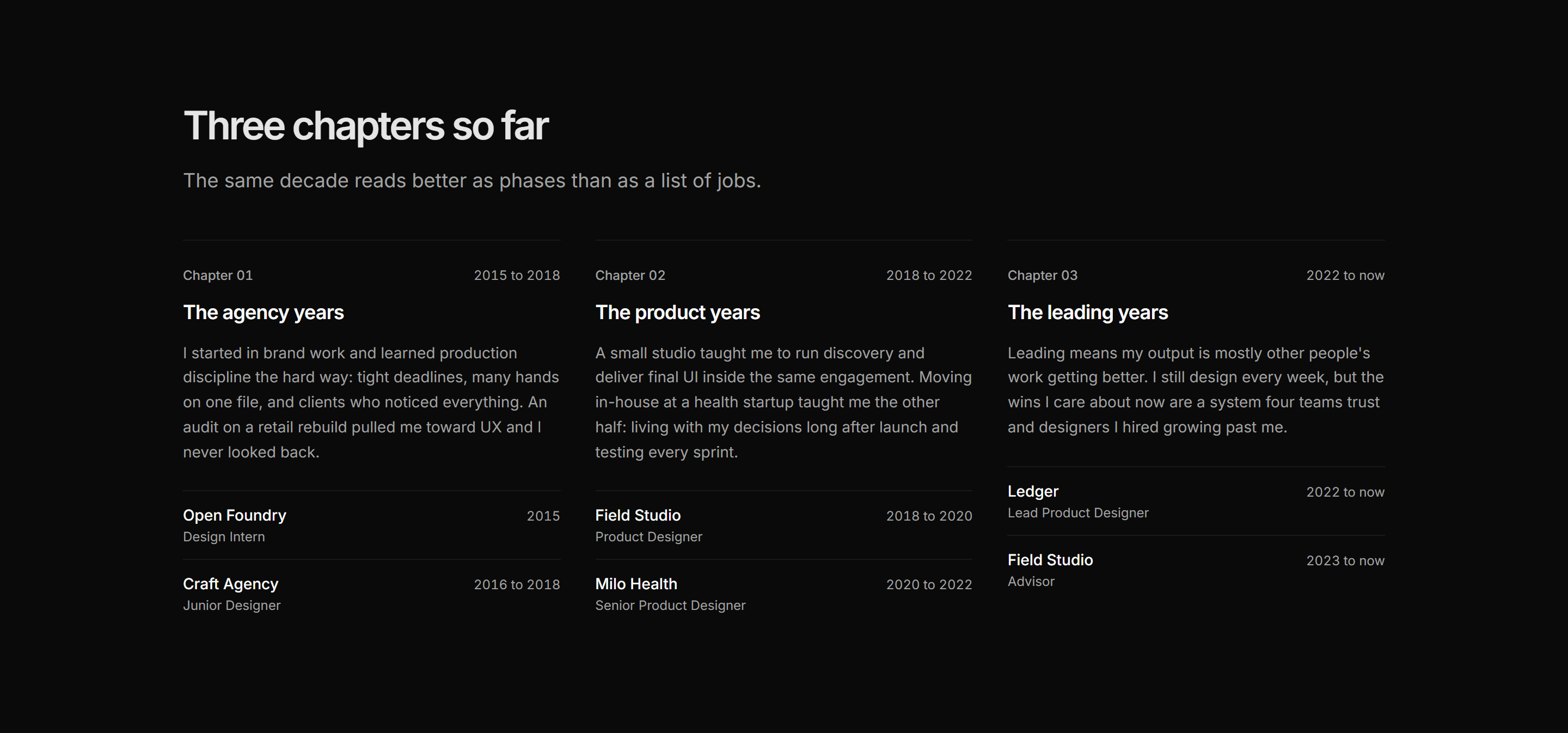 Portfolio Experience: Career Chapters