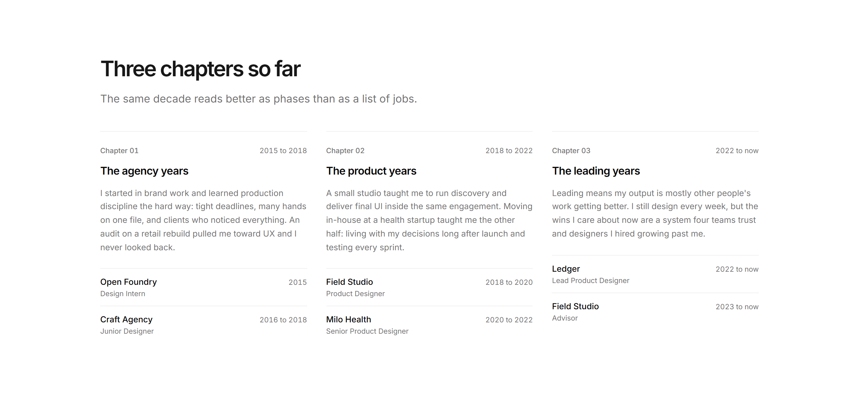 Portfolio Experience: Career Chapters
