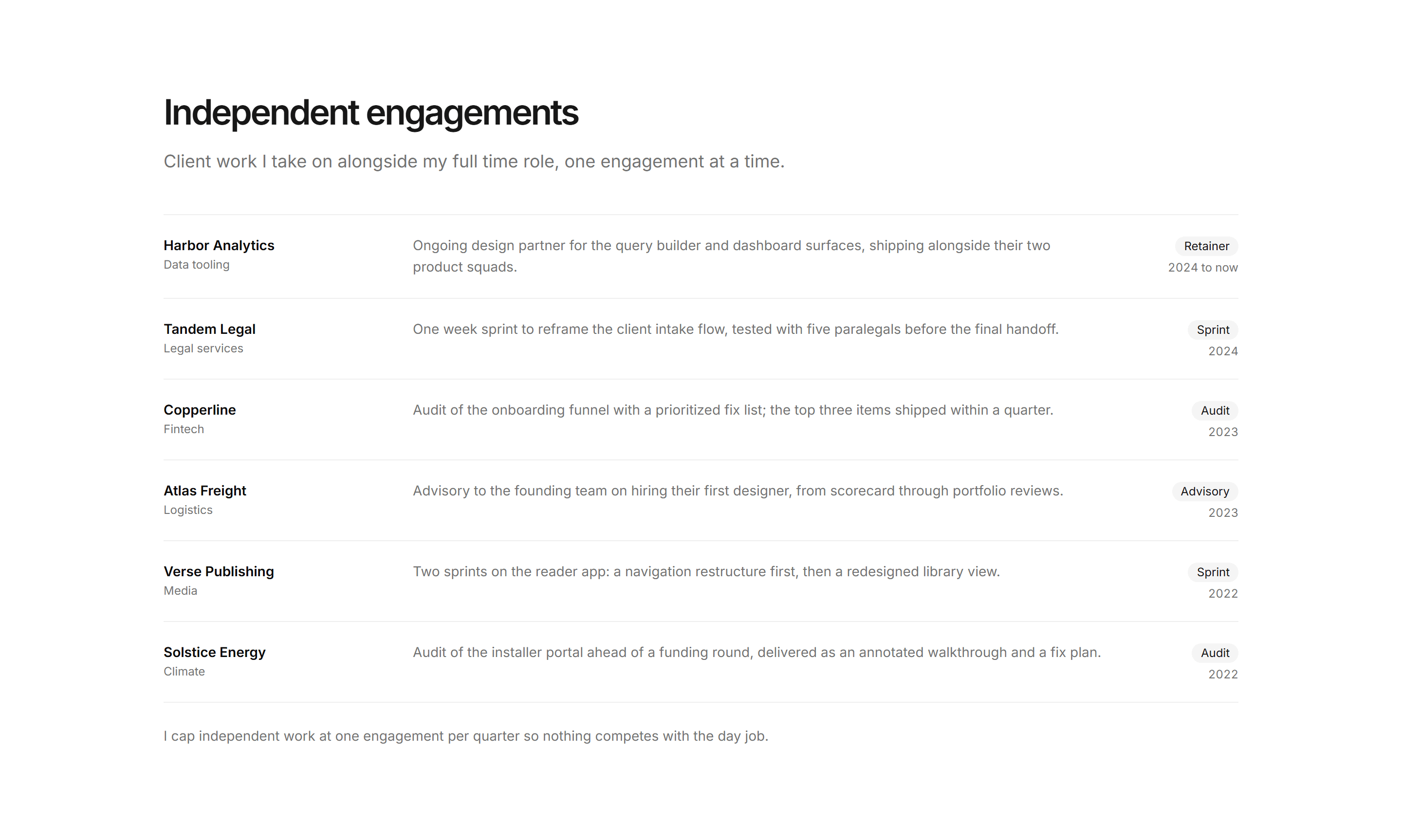 Portfolio Experience: Client Engagements