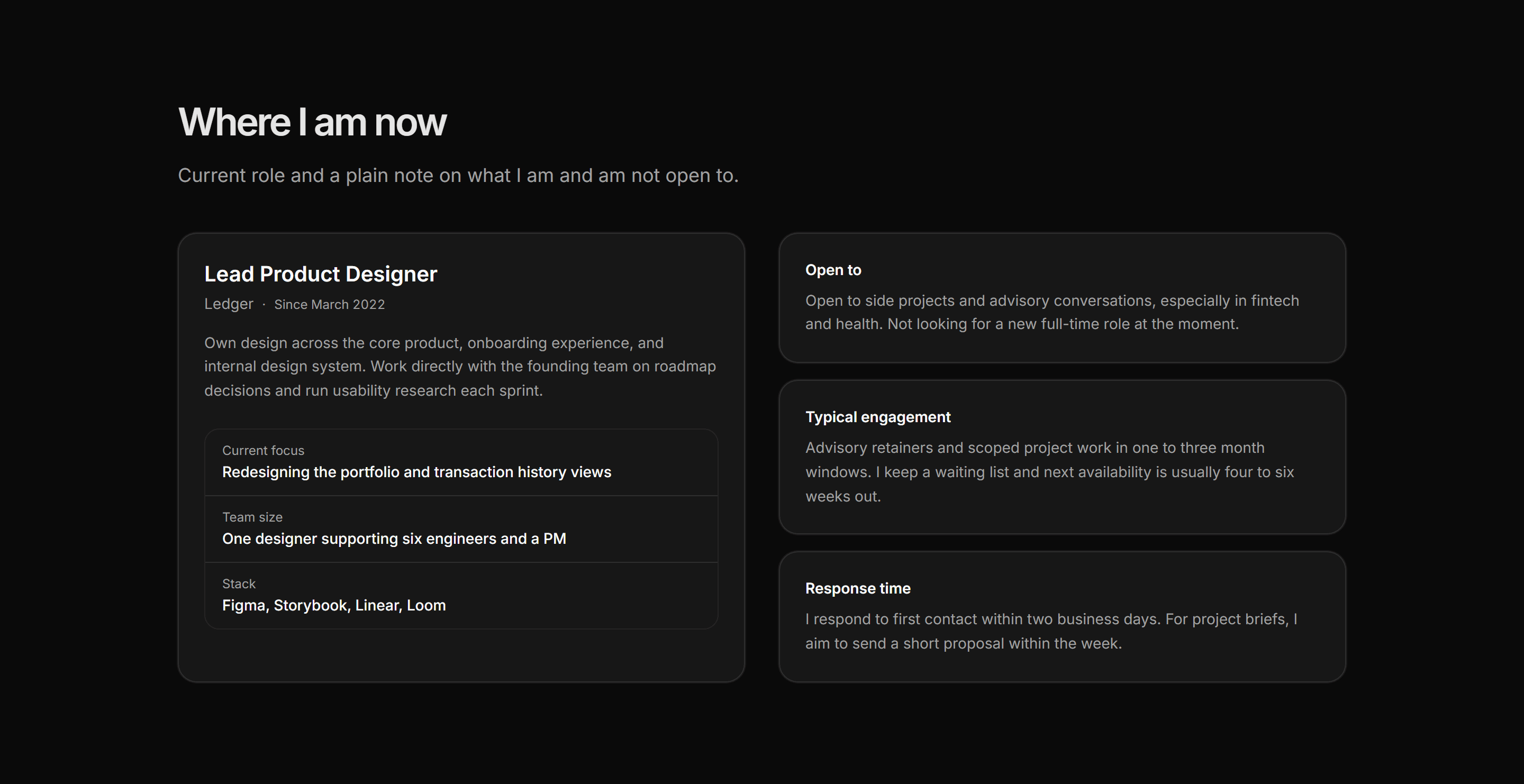 Portfolio Experience: Current Position
