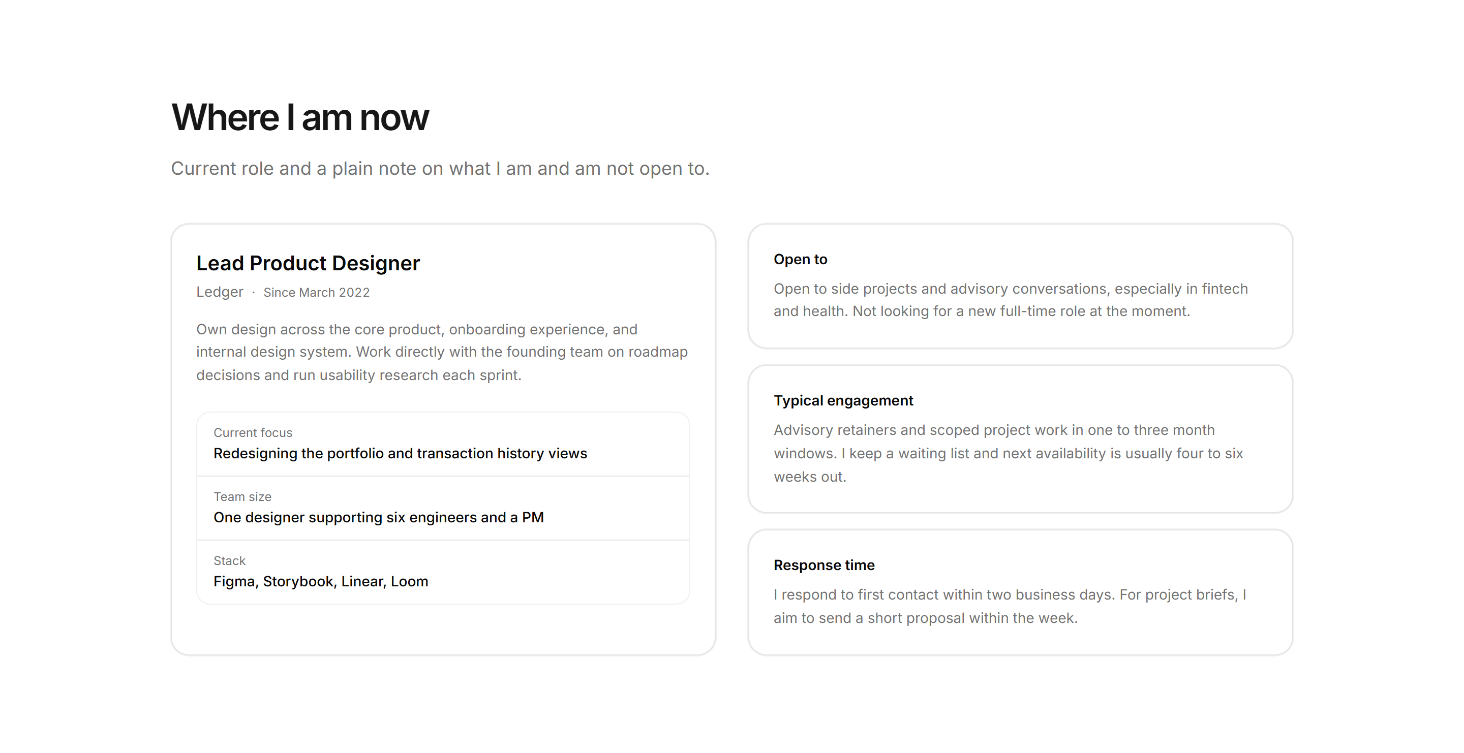 Portfolio Experience: Current Position