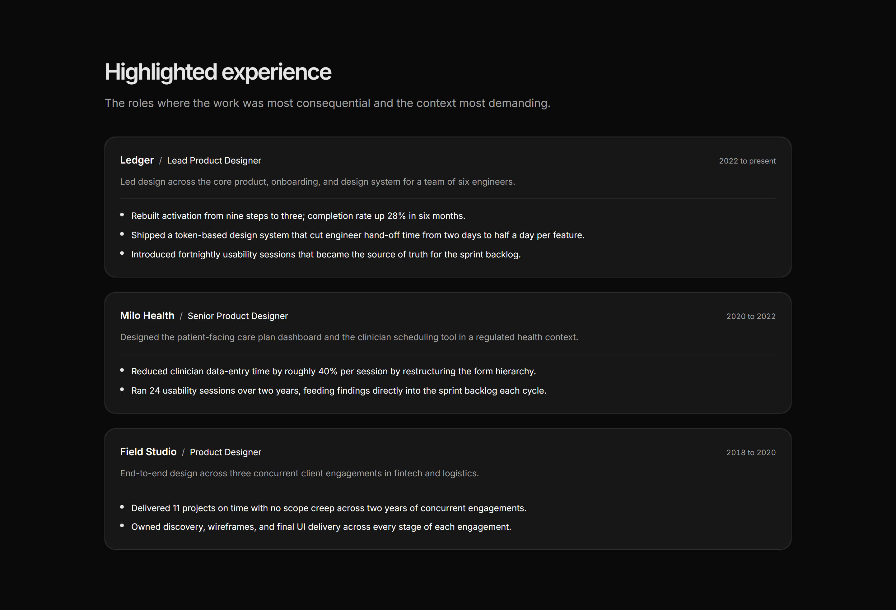 Portfolio Experience: Role Highlights
