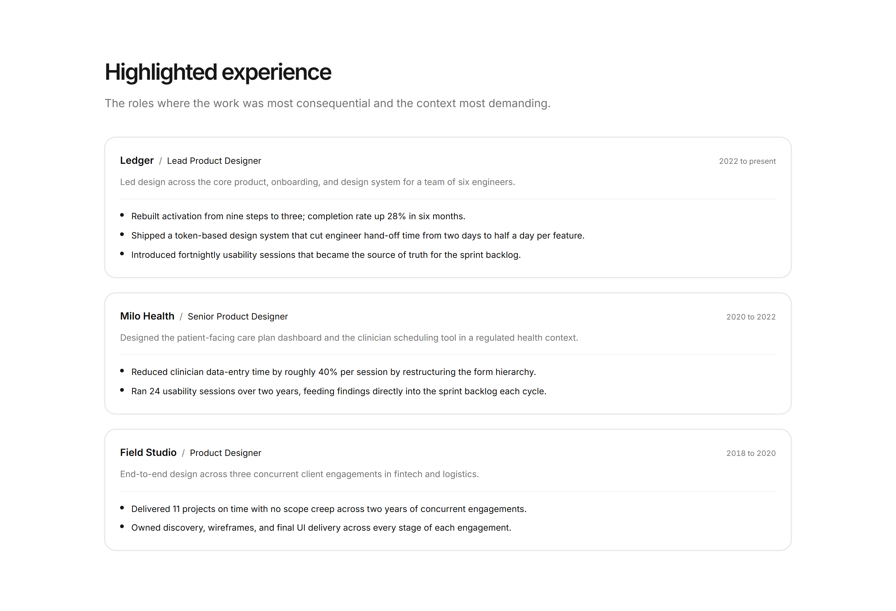 Portfolio Experience: Role Highlights