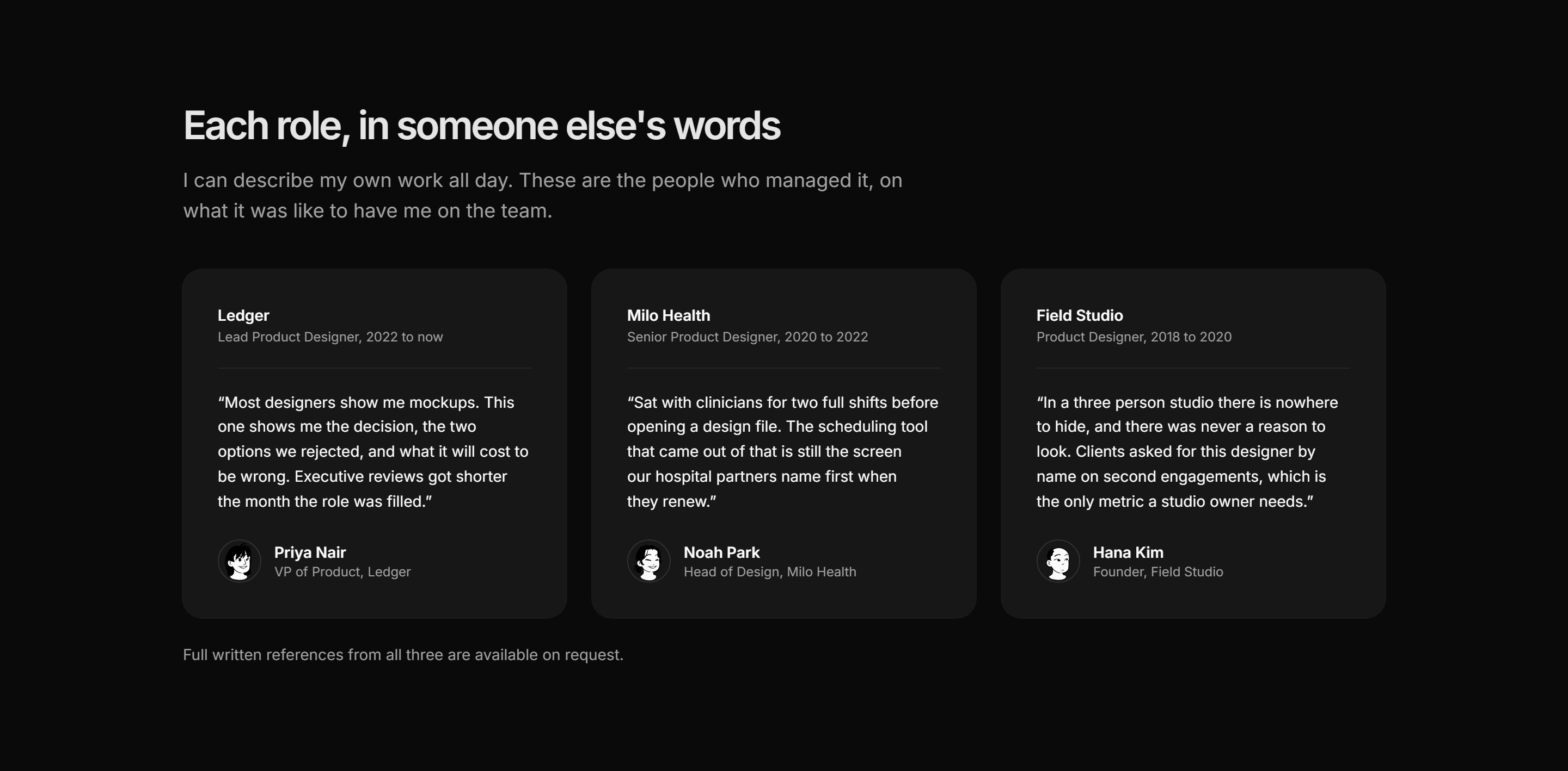 Portfolio Experience: Role References