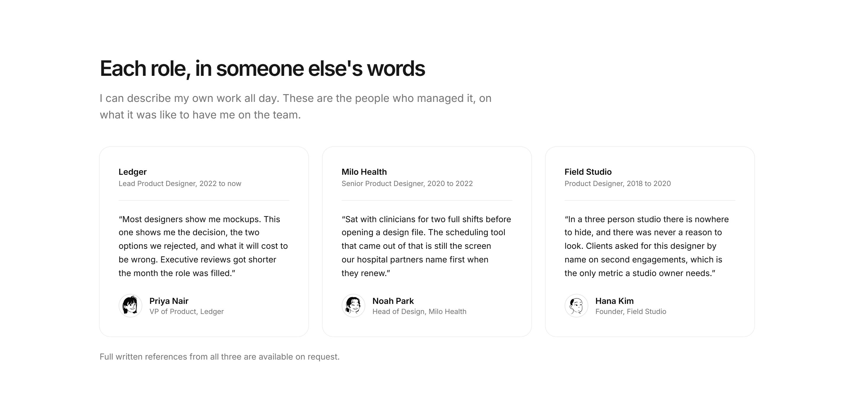 Portfolio Experience: Role References