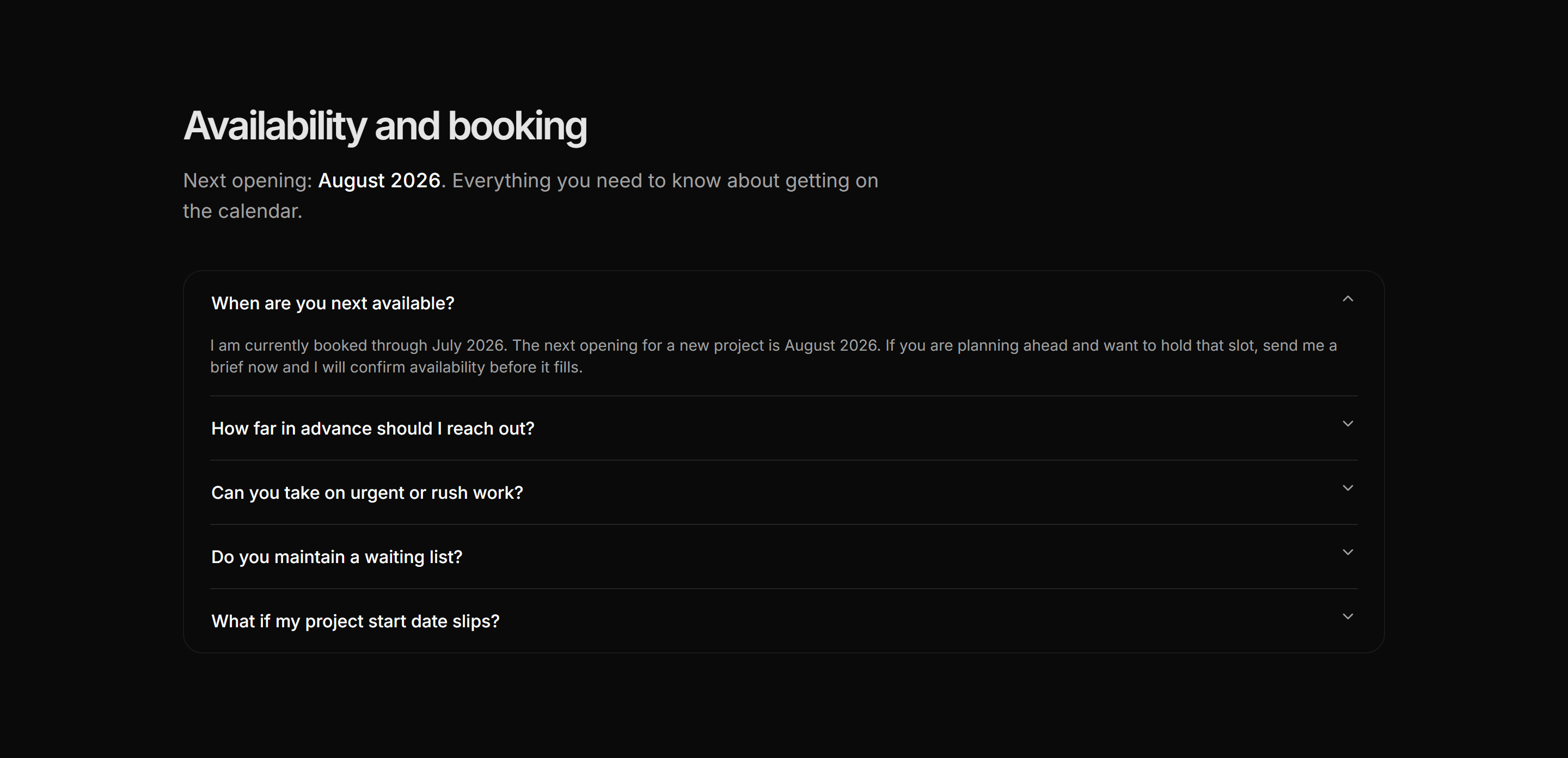 Portfolio FAQ: Availability Faq