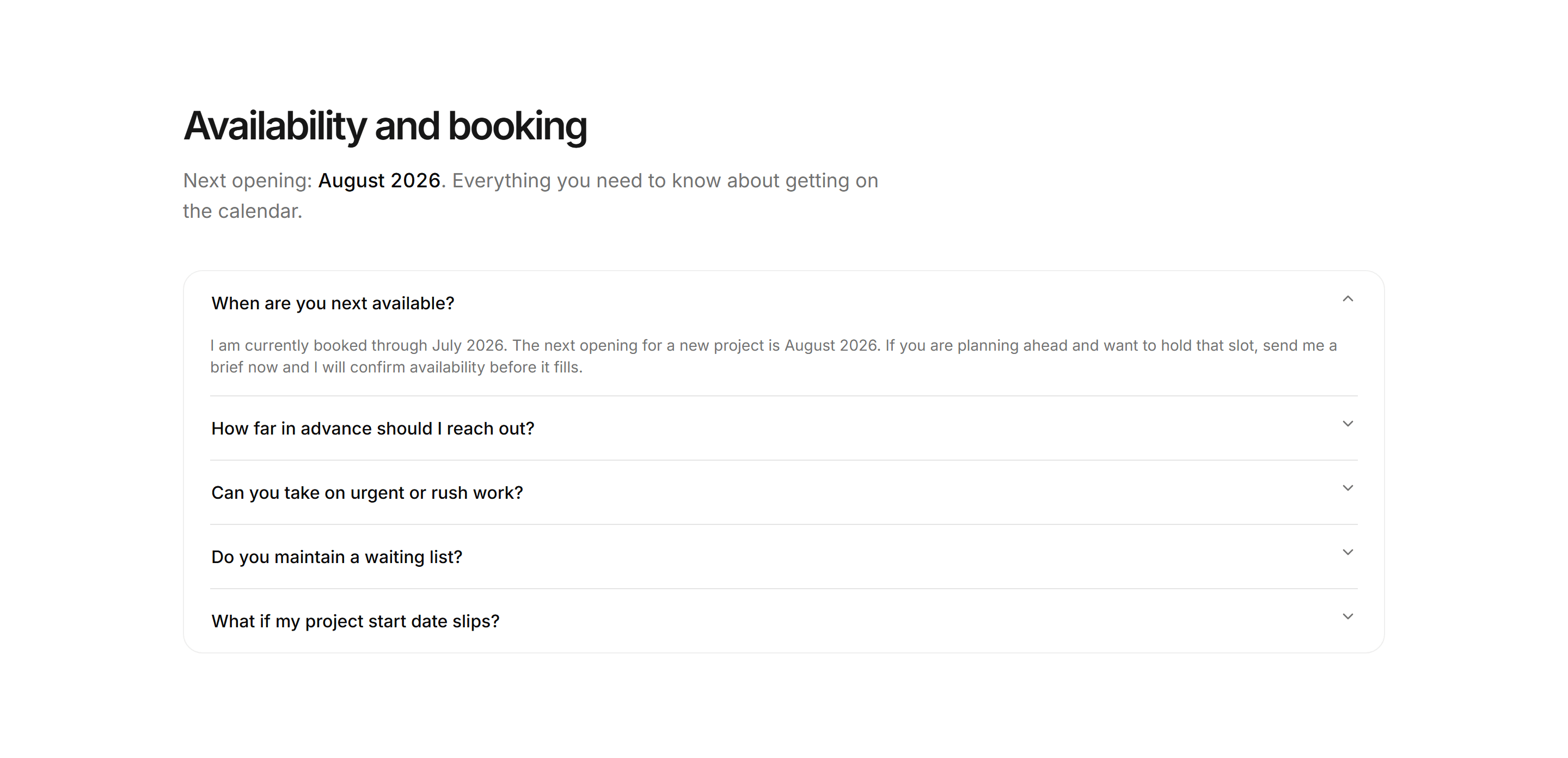 Portfolio FAQ: Availability Faq