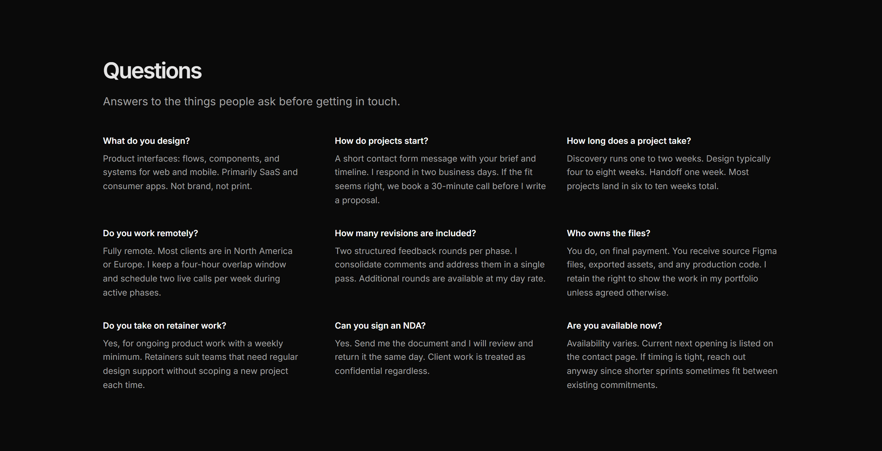 Portfolio FAQ: Faq Three Column