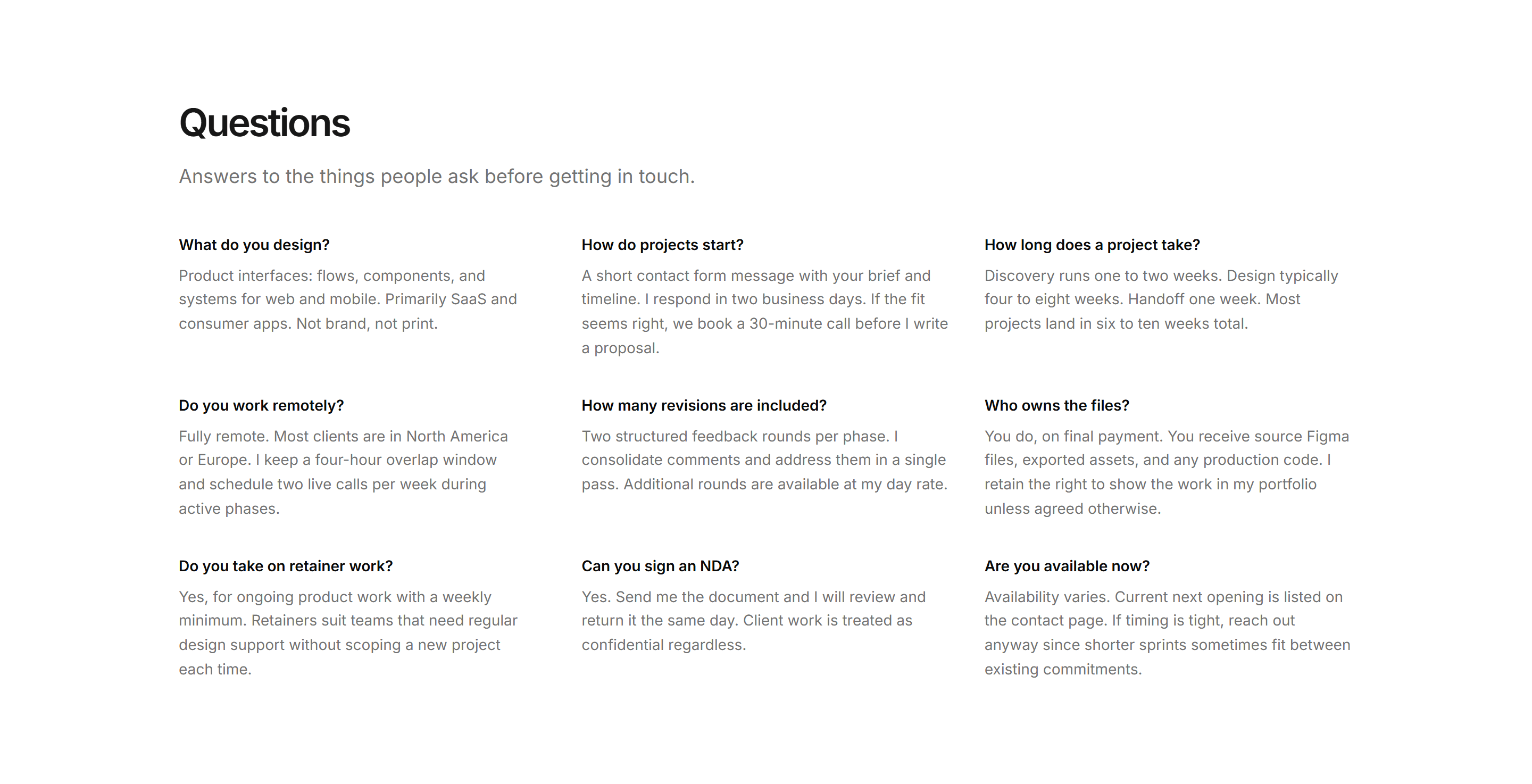 Portfolio FAQ: Faq Three Column