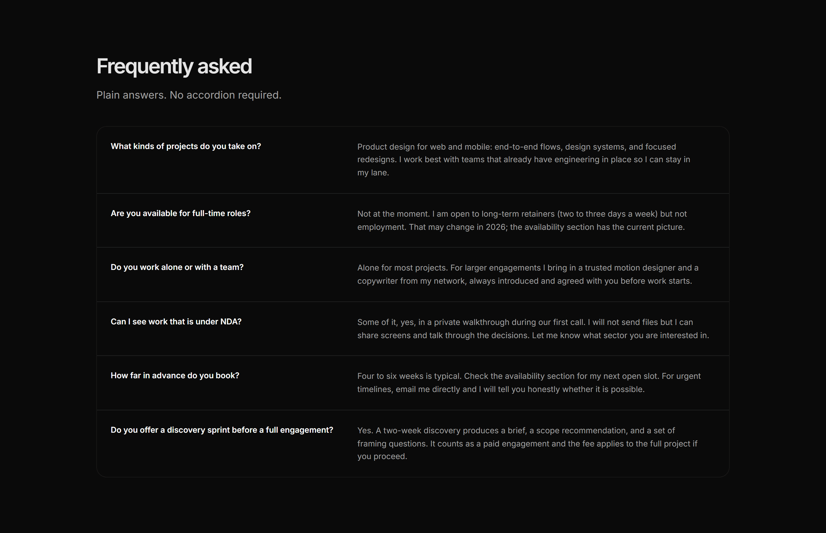 Portfolio FAQ: Inline Faq List