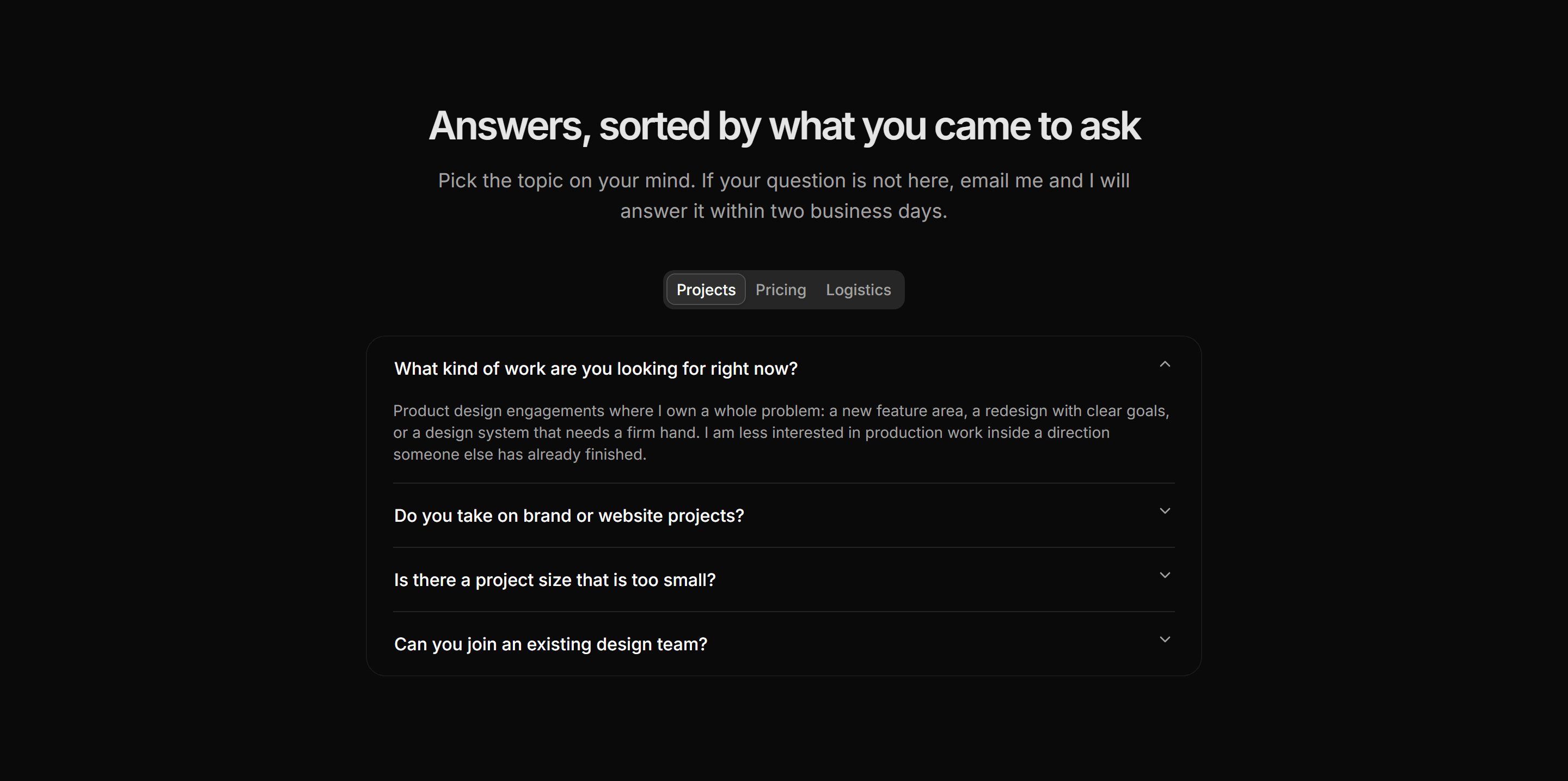 Portfolio FAQ: Tabbed FAQ