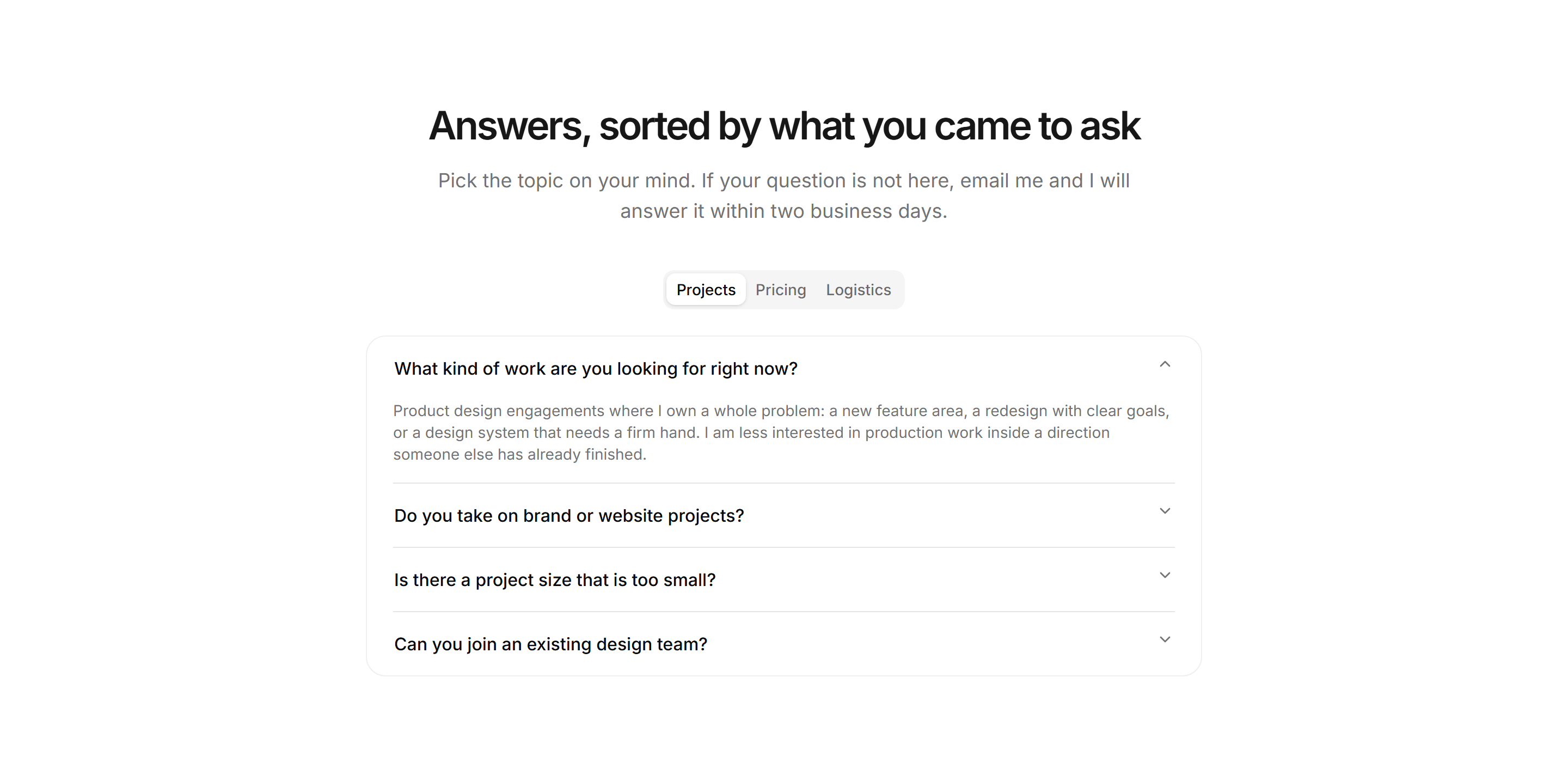 Portfolio FAQ: Tabbed FAQ
