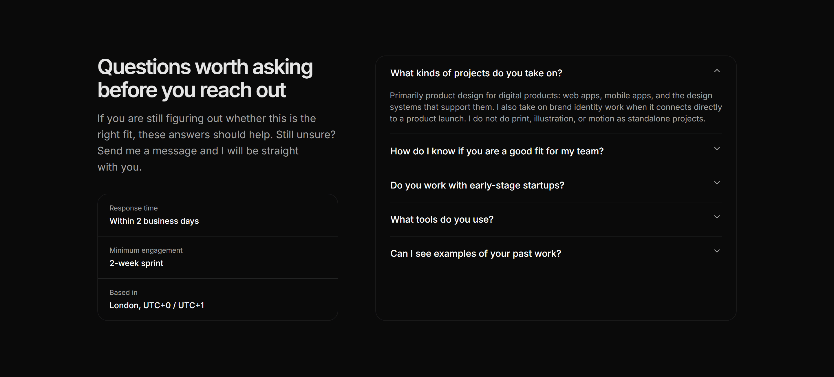 Portfolio FAQ: Two Column Faq