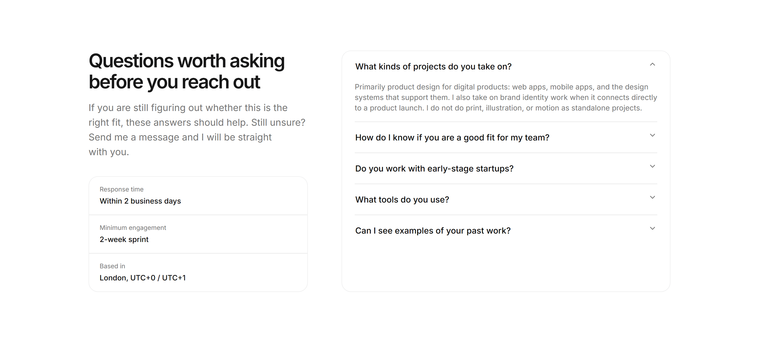 Portfolio FAQ: Two Column Faq