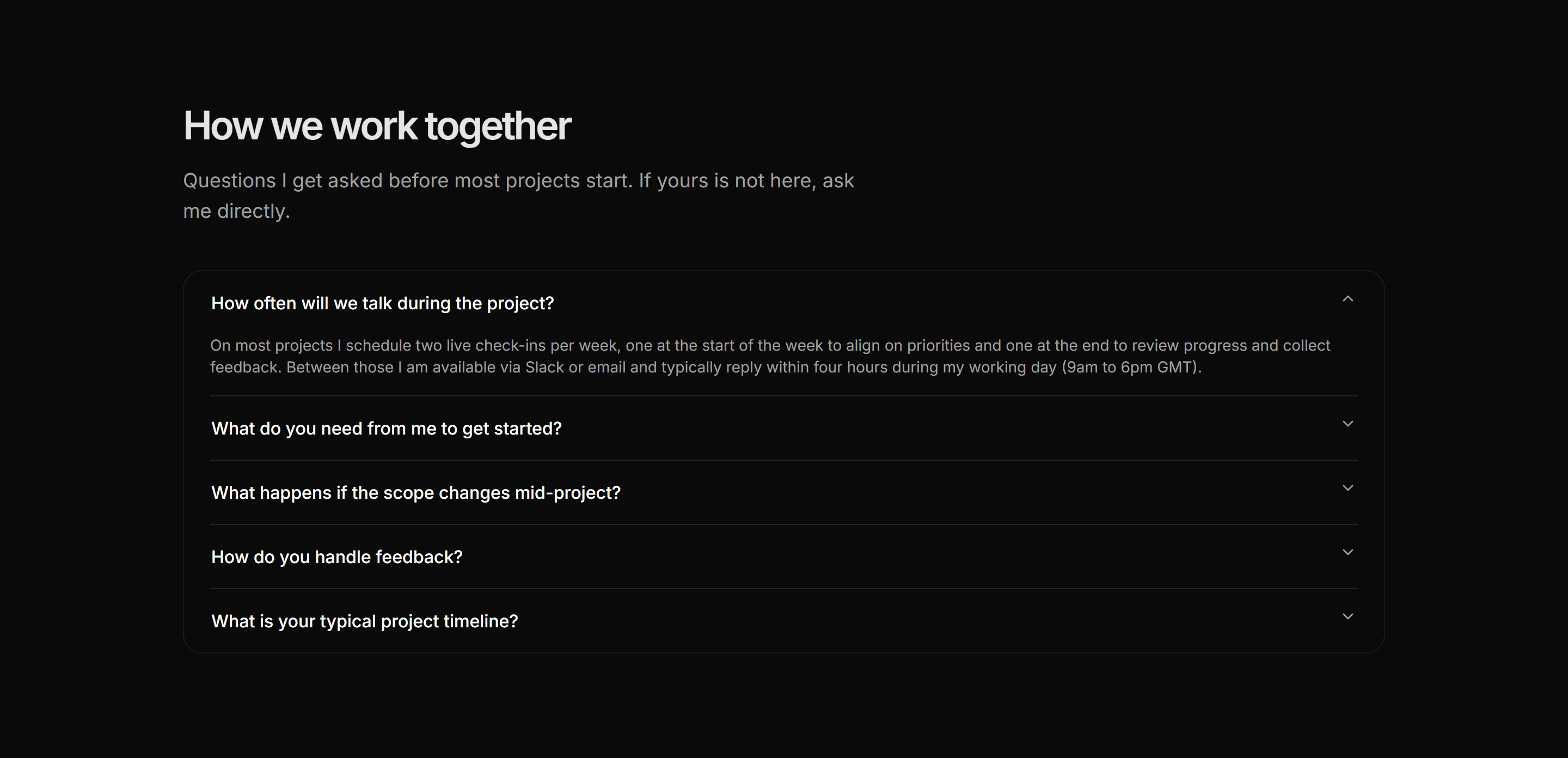 Portfolio FAQ: Working Faq