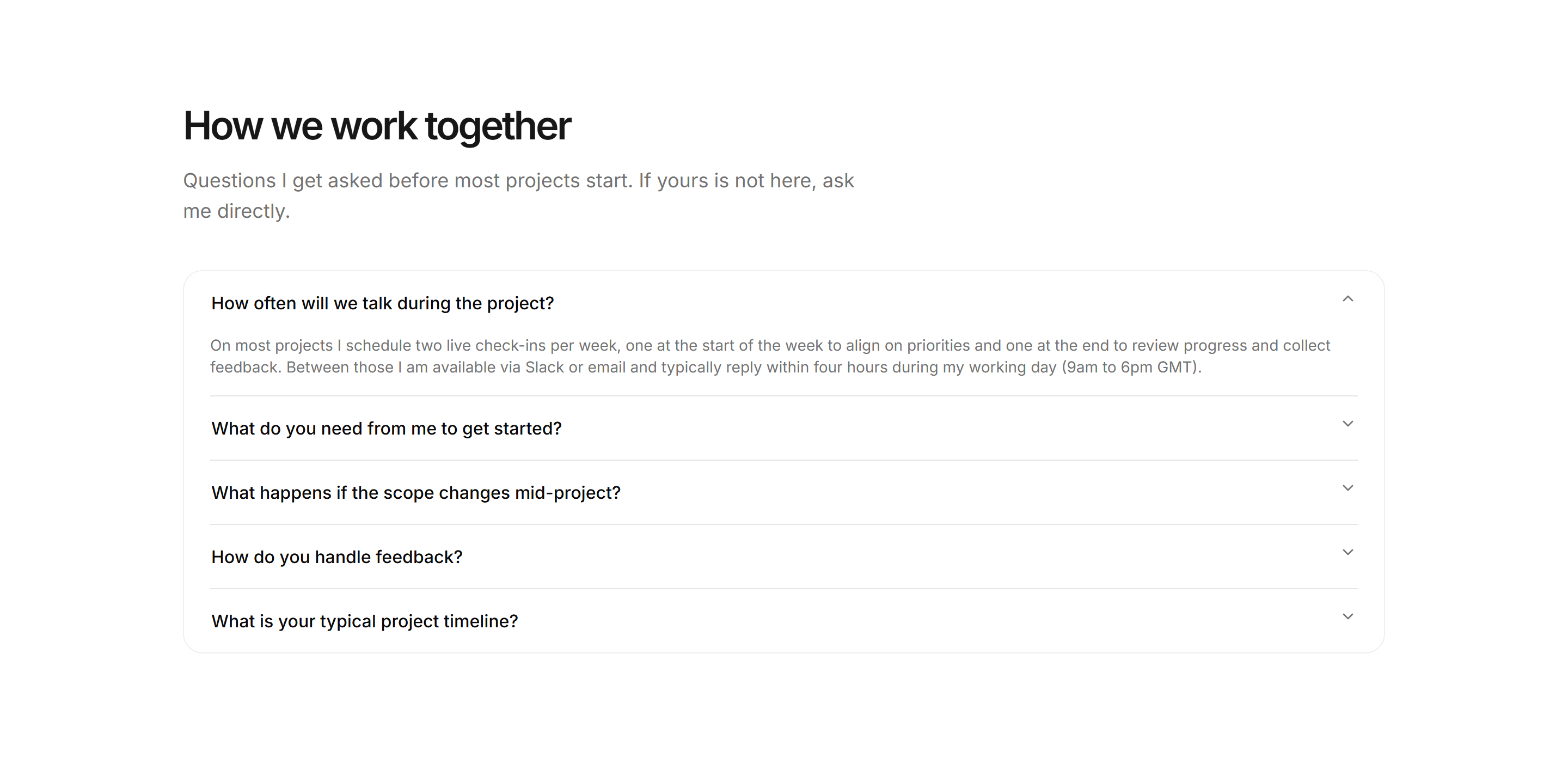 Portfolio FAQ: Working Faq