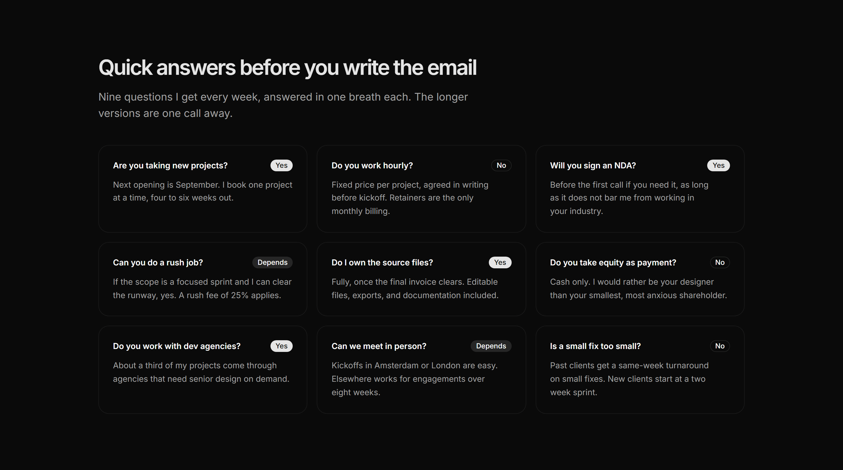 Portfolio FAQ: Yes No FAQ