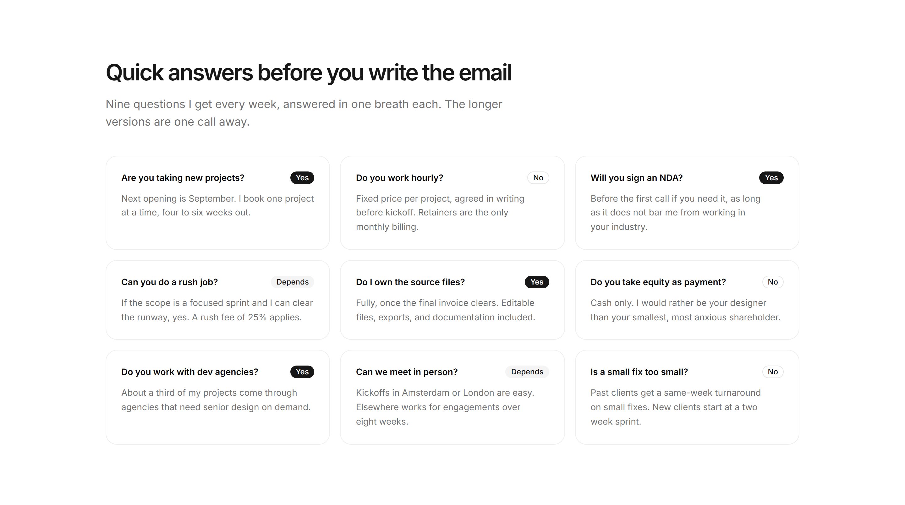 Portfolio FAQ: Yes No FAQ